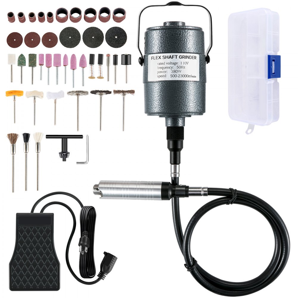 VEVOR Flex Shaft Grinder 380W Rotary Tool 500-23000RPM Rotary Carver with 1/4" 3-Jaw Chuck & Stepless Speed Foot Pedal Hanging Grinding Machine 131PCS Accessories for Jewelry Polishing Grinding DIY - DMJMC380W-JQ6FOF4V1
