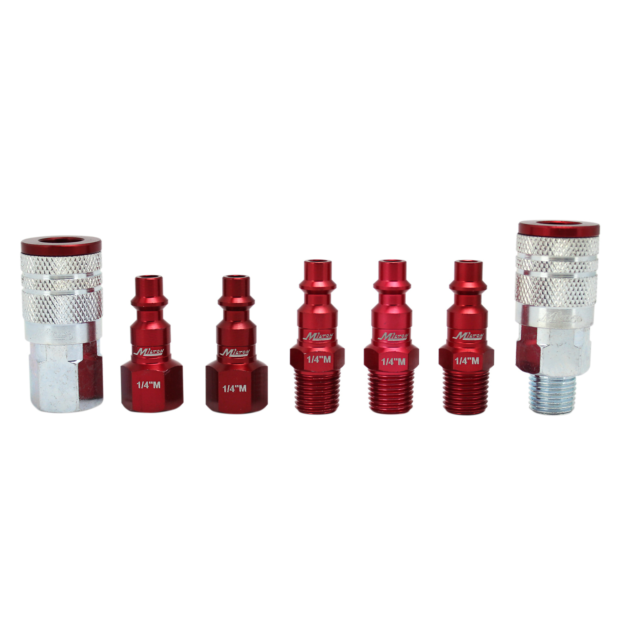 Juego de adaptadores Milton ColorFit de 7 piezas en rojo estilo M, tamaño de acoplador 1/4 in, modelo s-307MKIT.