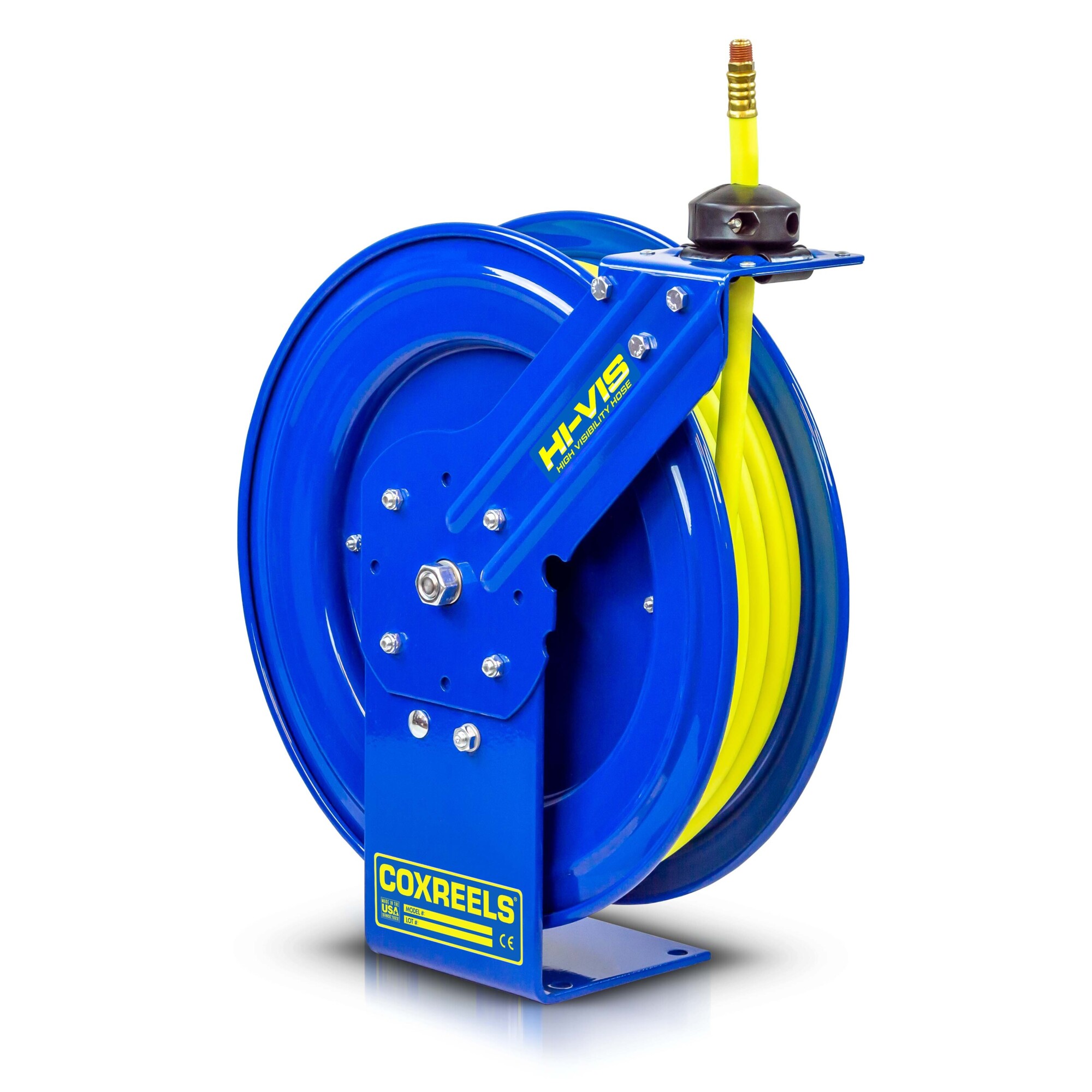 Carrete de Manguera de Resorte Coxreels de 3/8 x 50 pies con manguera de alta visibilidad, Diámetro de manguera de 3/8 in, Longitud de manguera de 50 ft, Modelo# P-LP-350-HV