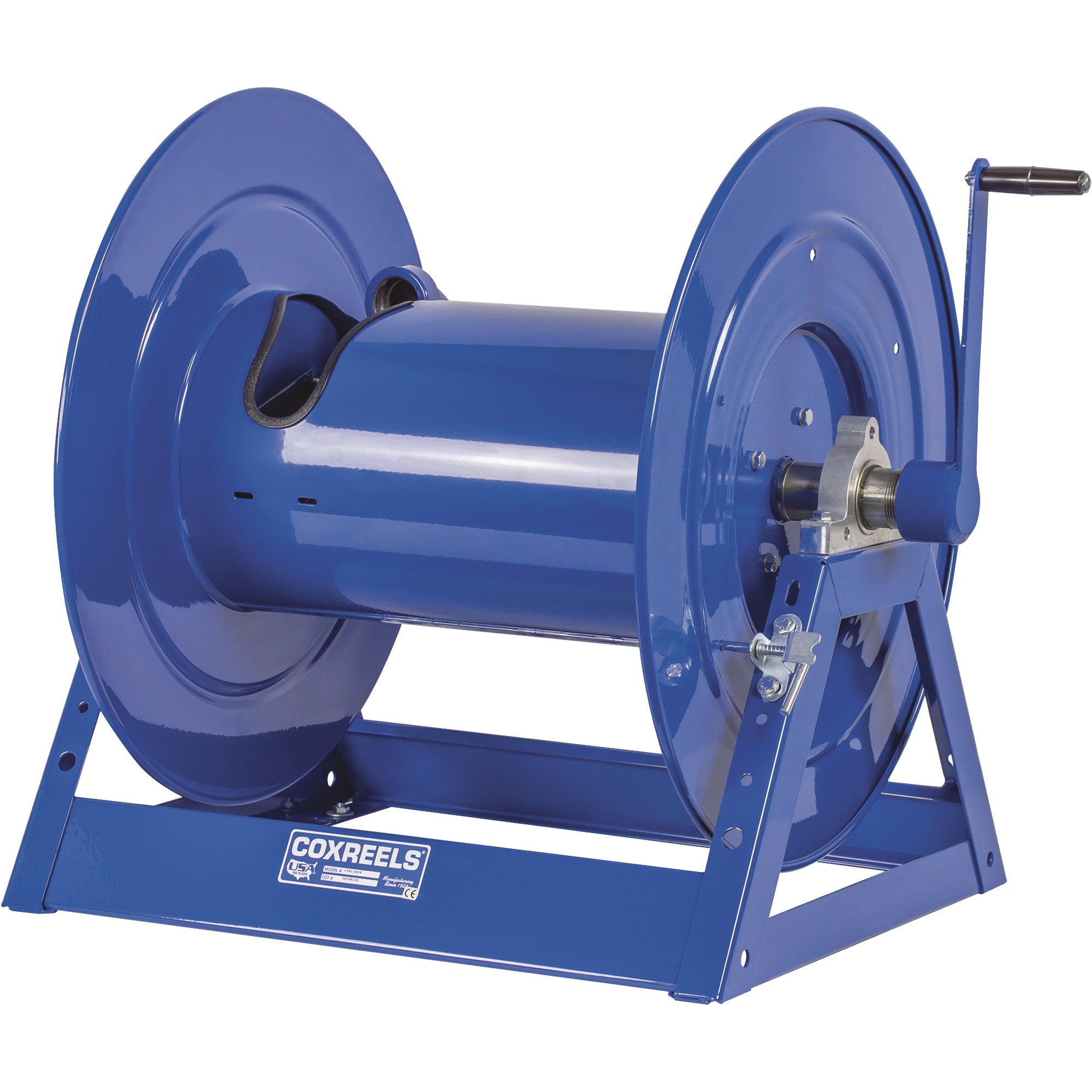 Carrete para manguera de mano Coxreels Serie 1185, con capacidad para manguera de 1 1/2 pulgadas x 150 pies, hasta 600 PSI, Modelo# 1185-2528.