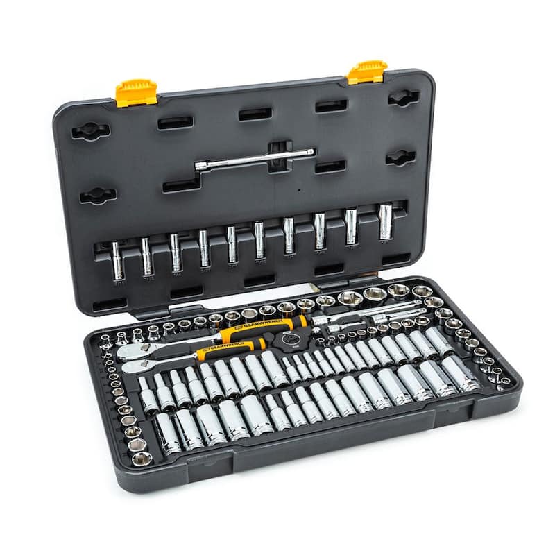 Juego de Herramientas Mecánicas GEARWRENCH de 1/4 y 3/8 pulgadas y 6 puntos, Estándar y Profundo, SAE/Métrico con Trinquete de 90 Dientes y 106 piezas - 83001