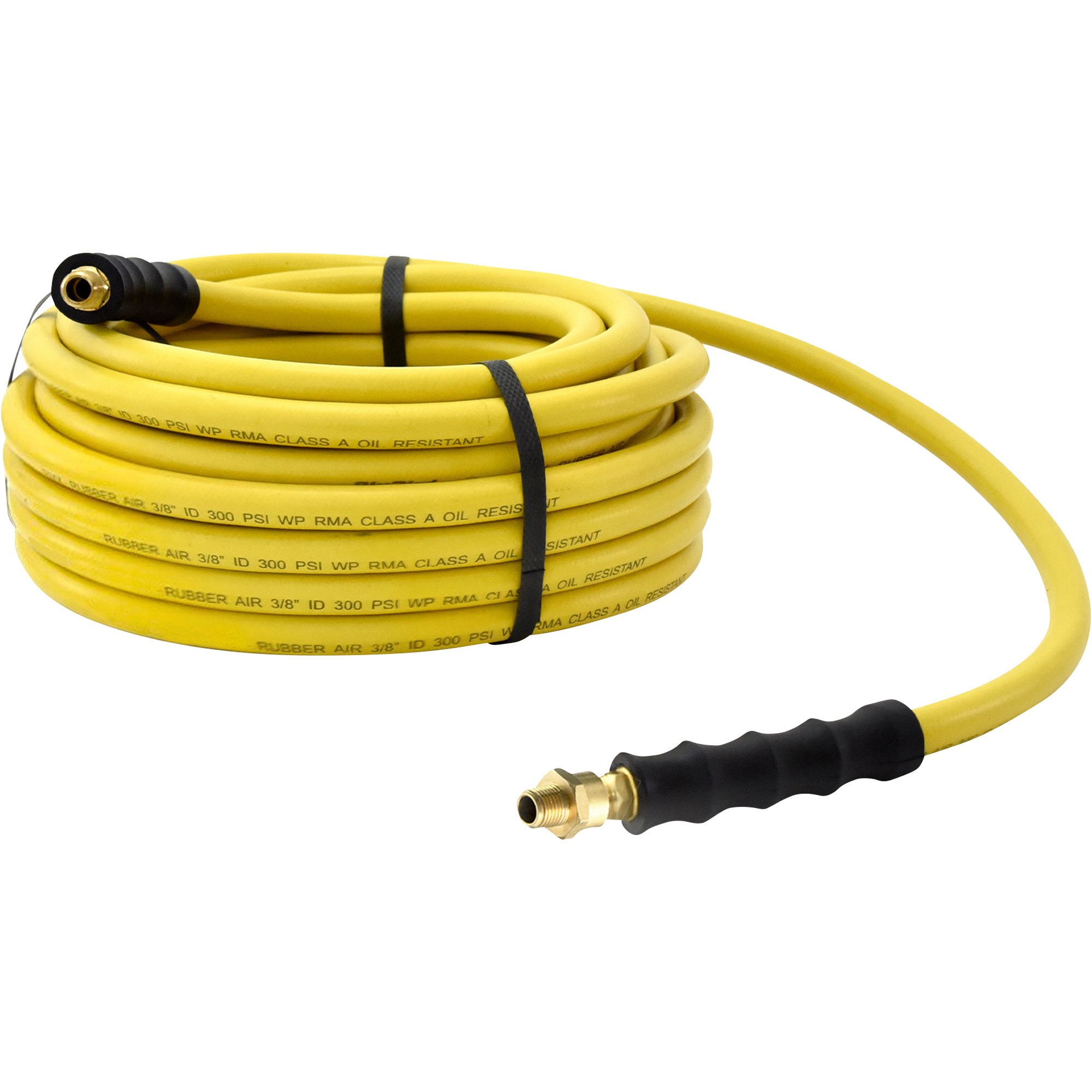 Manguera de aire de goma resistente a aceites Klutch, 3/8 pulg. x 50 pies, con reductor de 3/8 a 1/4 pulg. de 300 PSI, modelo OS3850-NT.