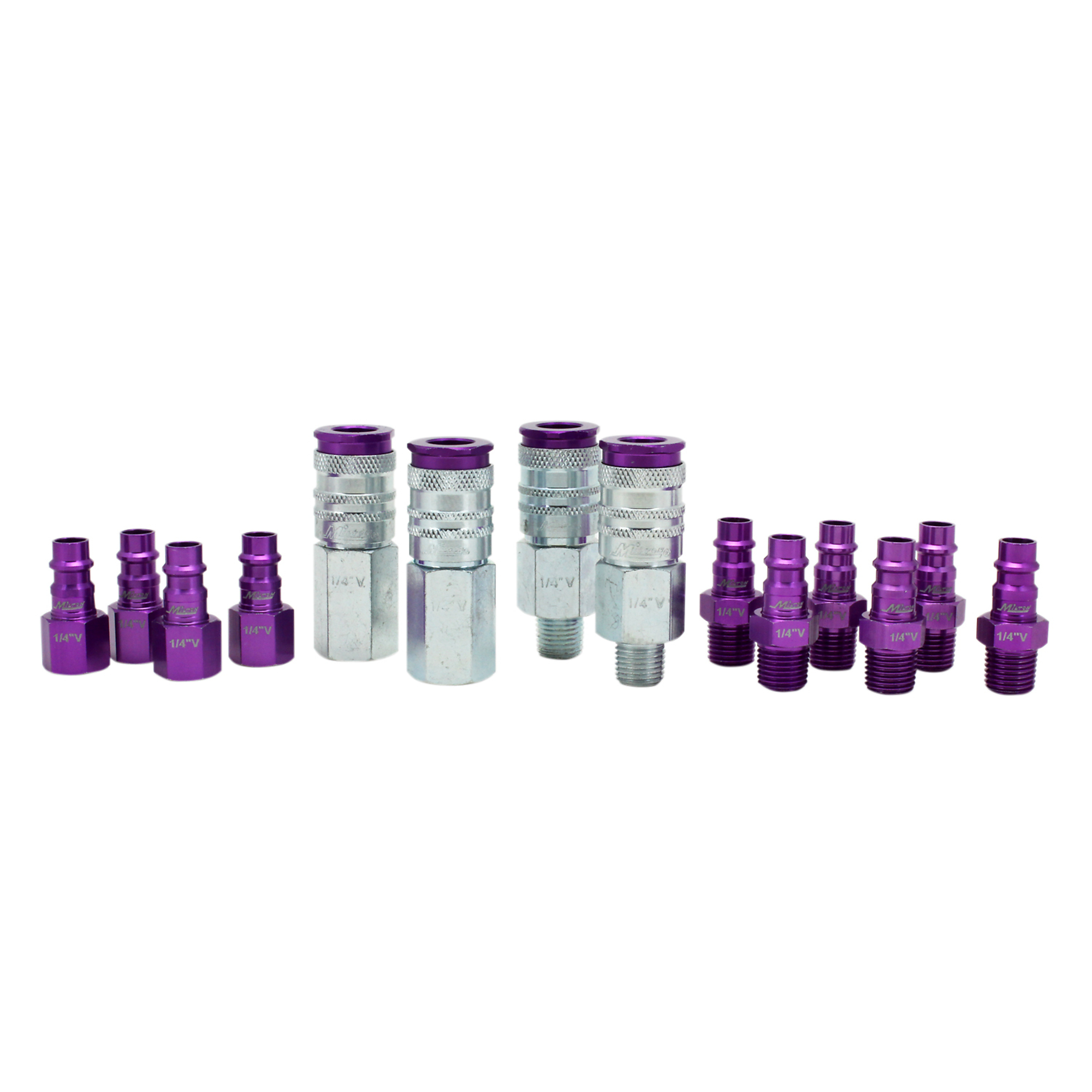 Set de 14 piezas Milton HighFlowPRO, estilo V morado, tamaño de acoplador de 1/4 de pulgada, modelo# s-314VKIT.