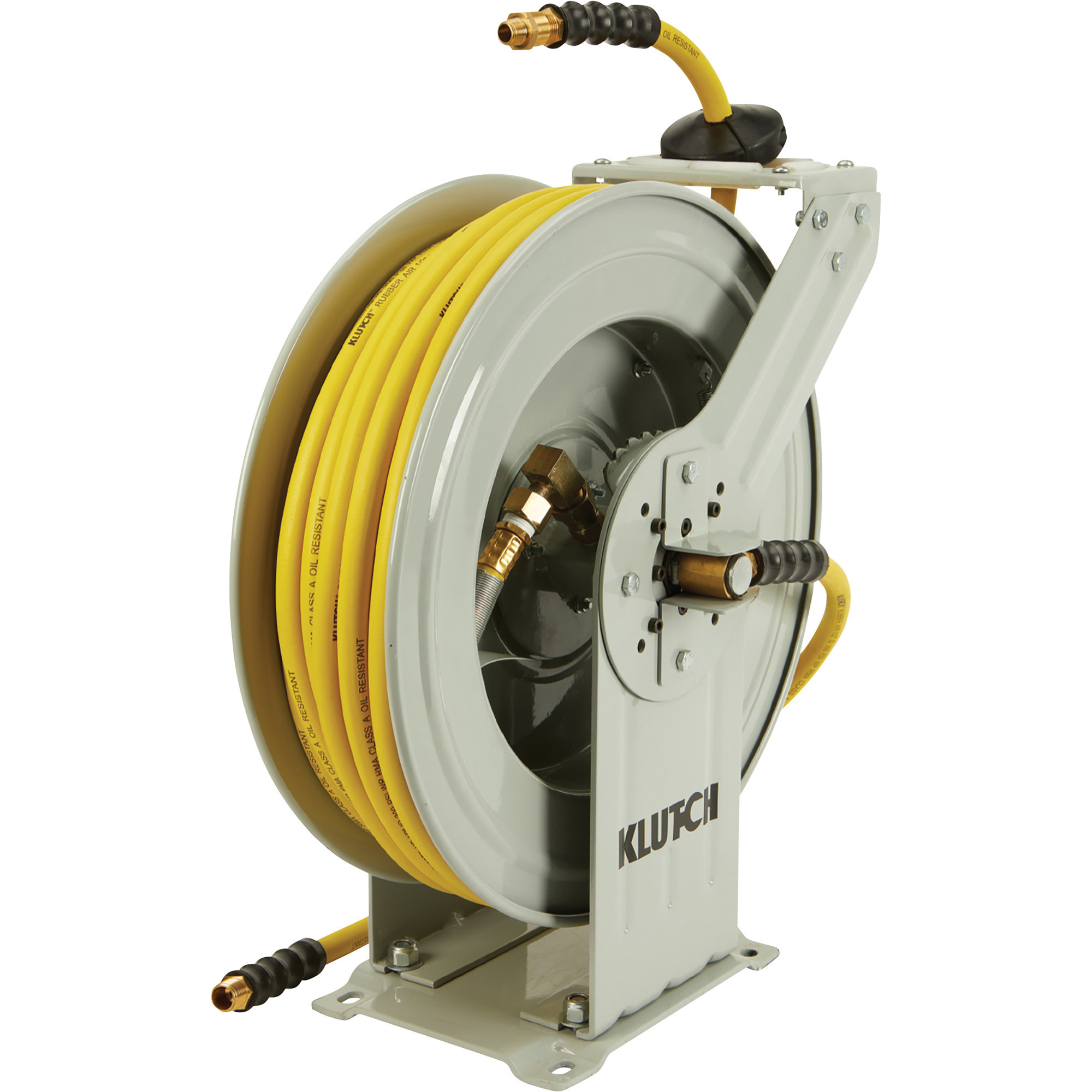Carrete de manguera de aire auto-enrollante Klutch con manguera de hule resistente a aceite de 1/2 pulg. x 50 ft., 300 PSI.