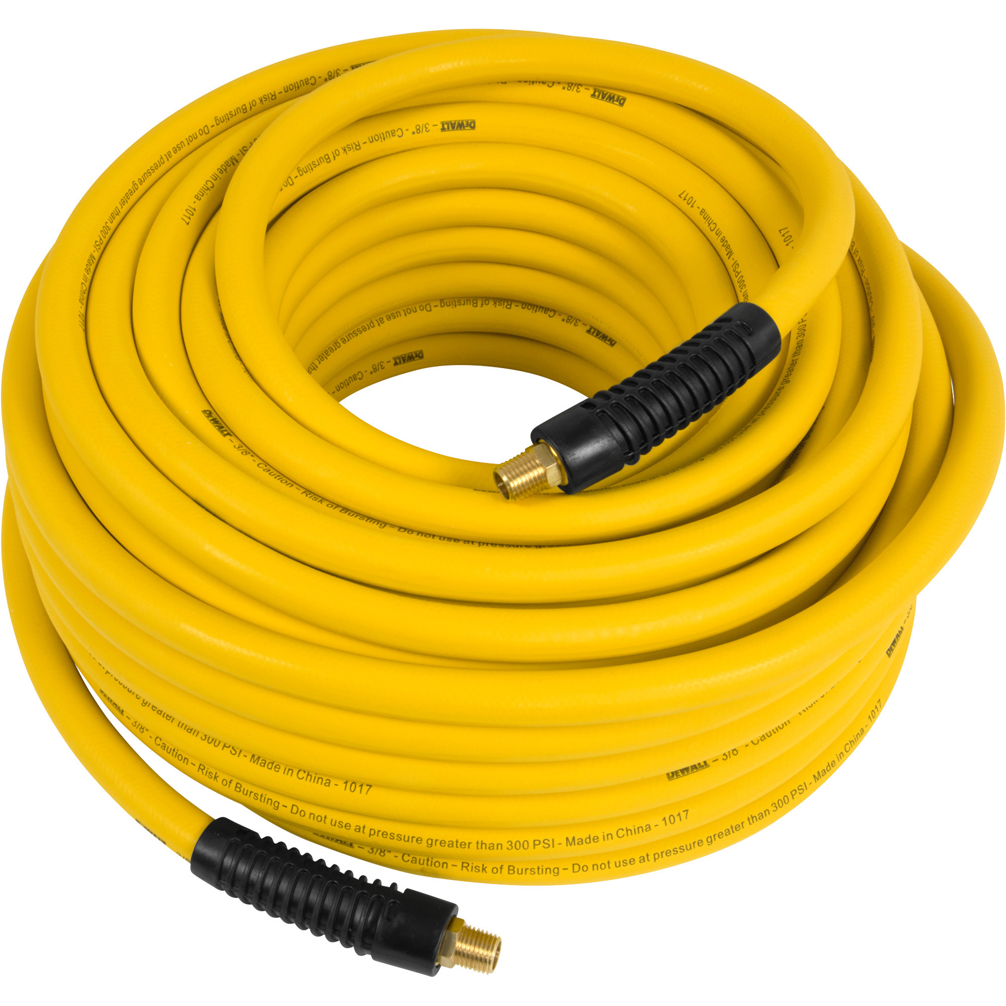 Manguera de aire de goma Premium DEWALT, 3/8in. x 100ft., 300 PSI, Amarilla, Modelo# DXCM012-0202.