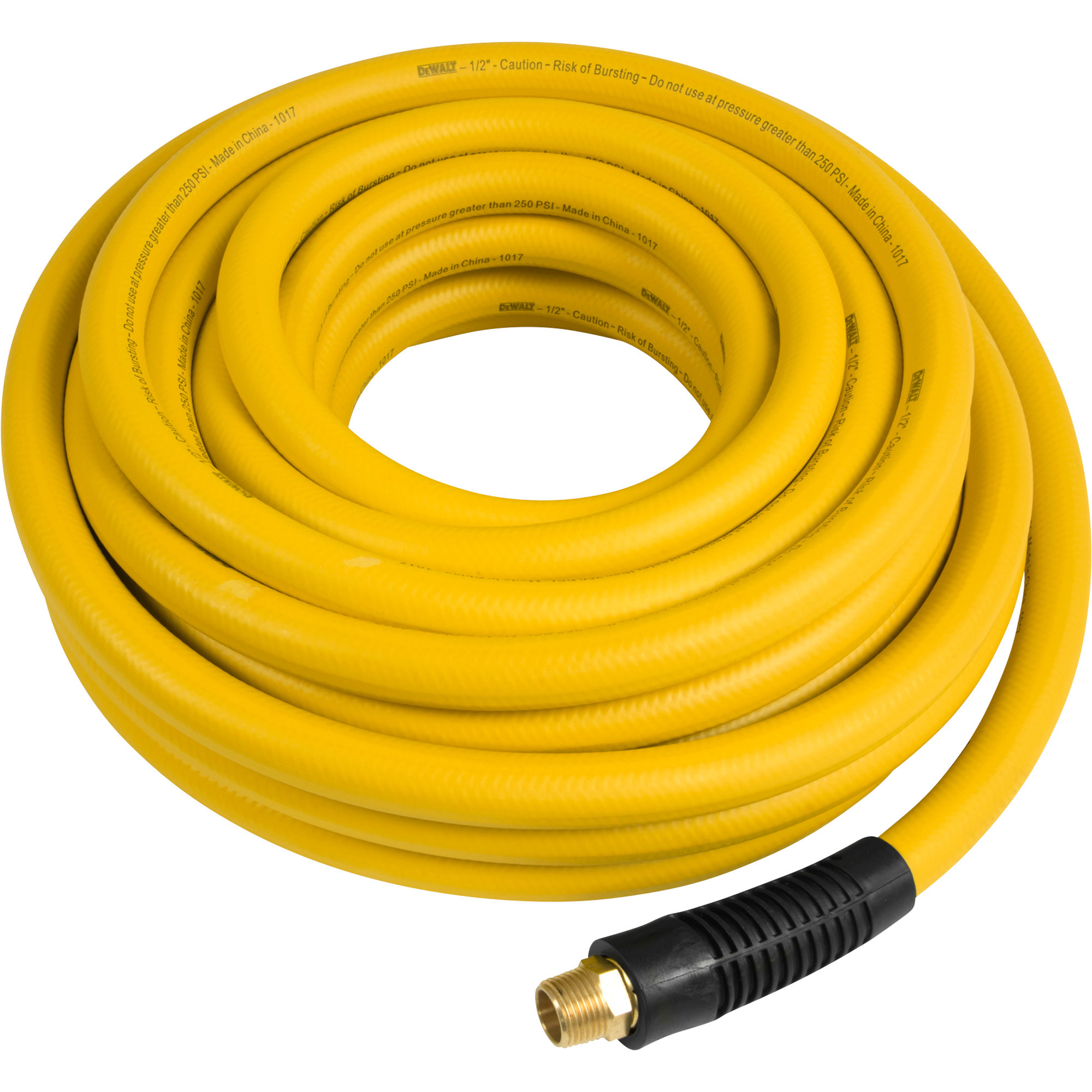 Manguera de aire DEWALT Premium de hule, 1/2 pulg. x 50 pies, 250 PSI, amarilla, Modelo# DXCM012-0203.