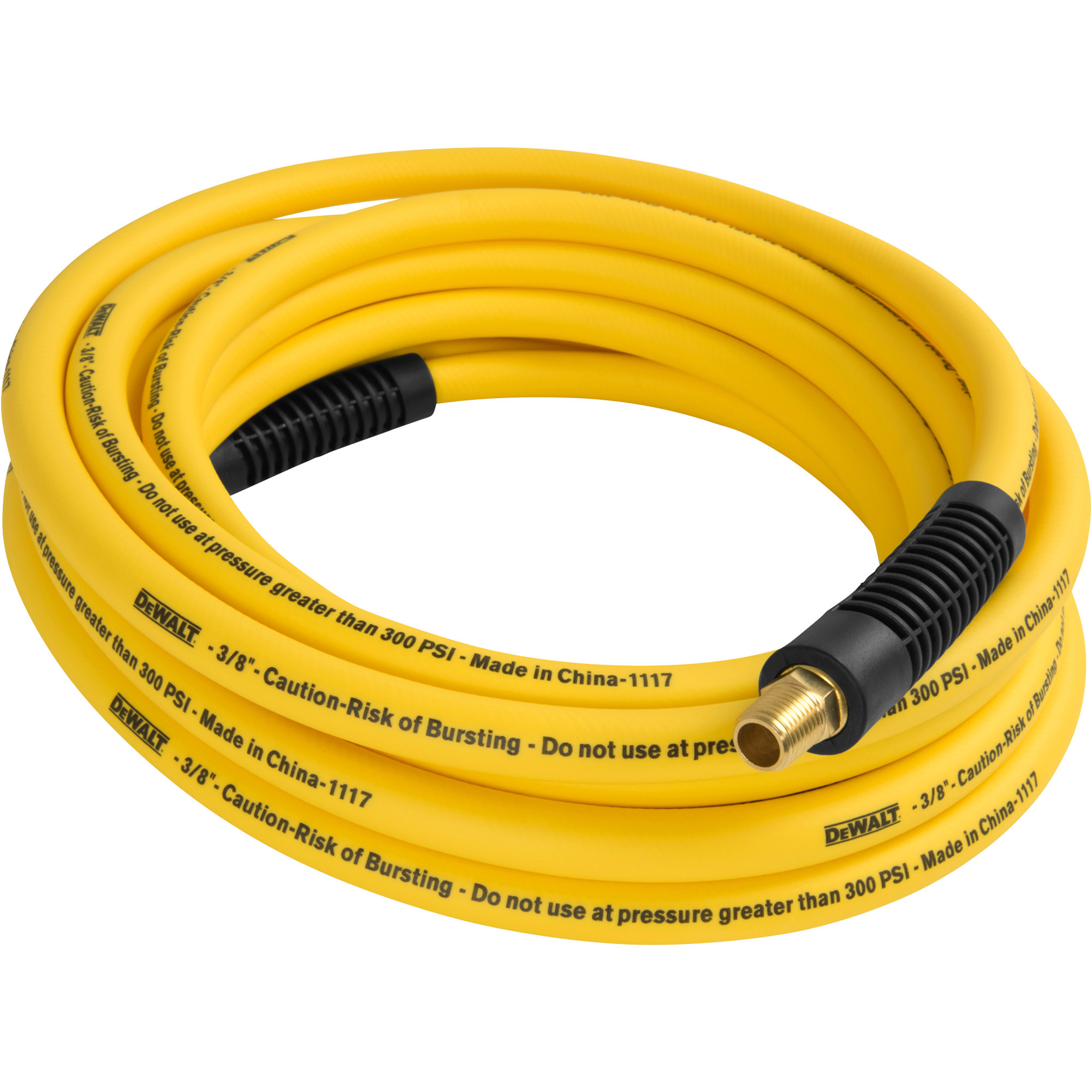 Manguera de aire híbrida Premium DEWALT, 3/8 pulg. x 100 pies, 300 PSI, amarilla, Modelo# DXCM012-0206.
