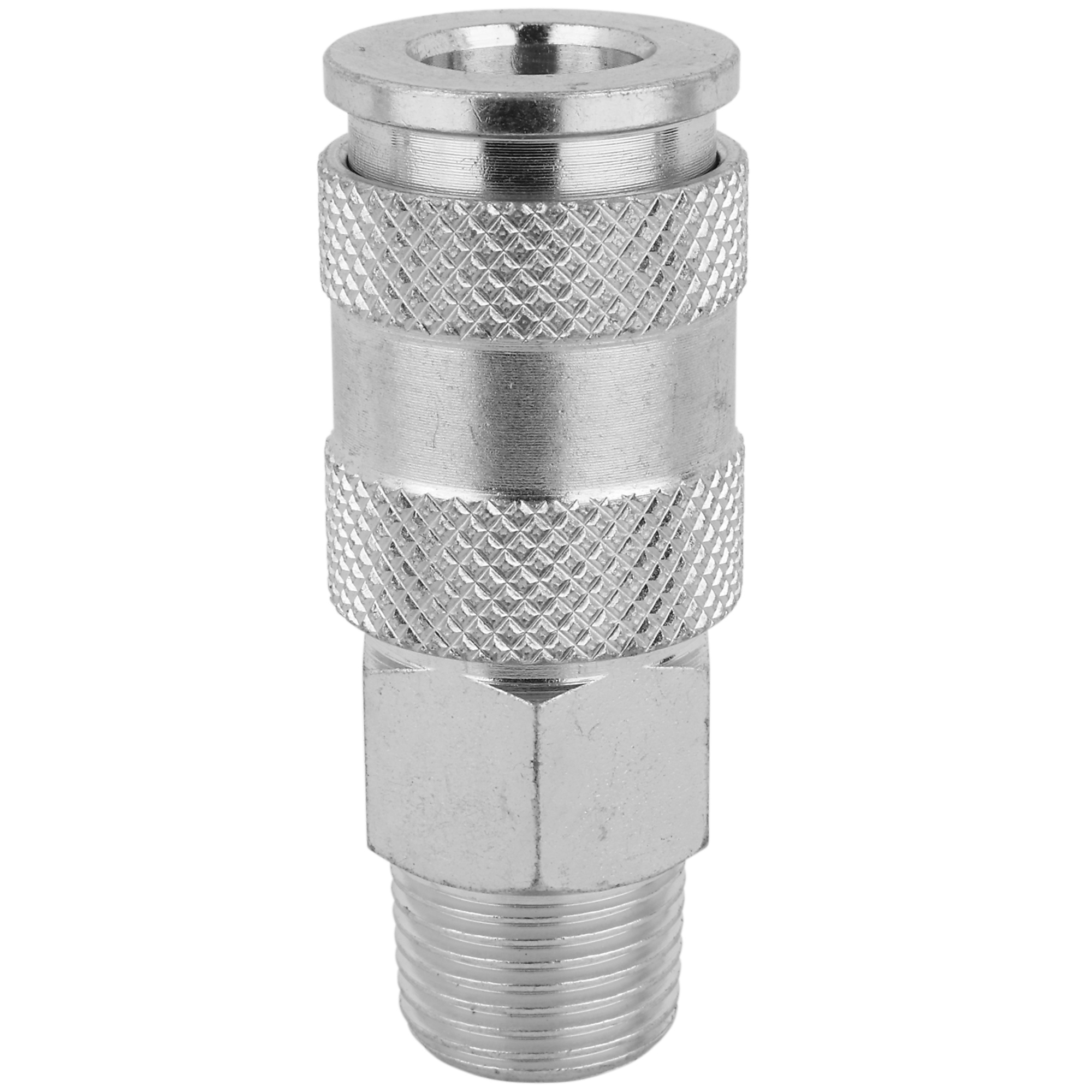 Milton, Acoplador en V de Acero de 3/8 pulg., Macho, Tamaño del acoplador 1/4 pulg., Modelo# S-767ST.