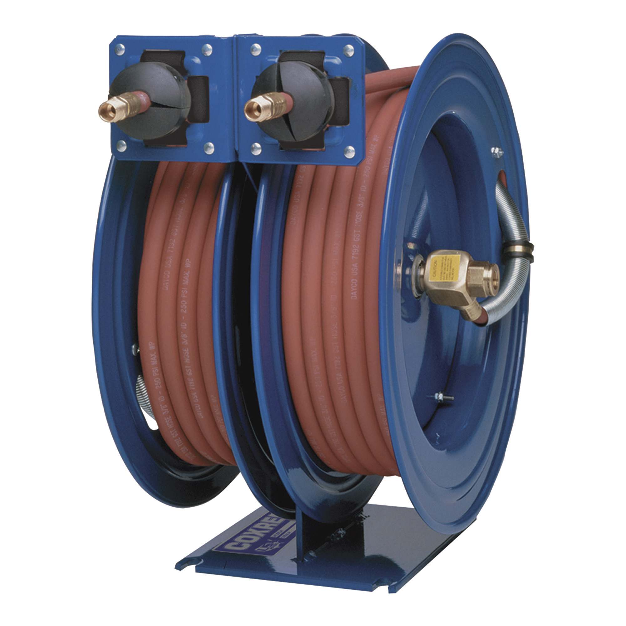 Carrete para Mangueras de Aire Dual Coxreels, con Mangueras de PVC de 1/2 pulg. x 25 pies, Máx. 300 PSI, Modelo# C-LP-425-425