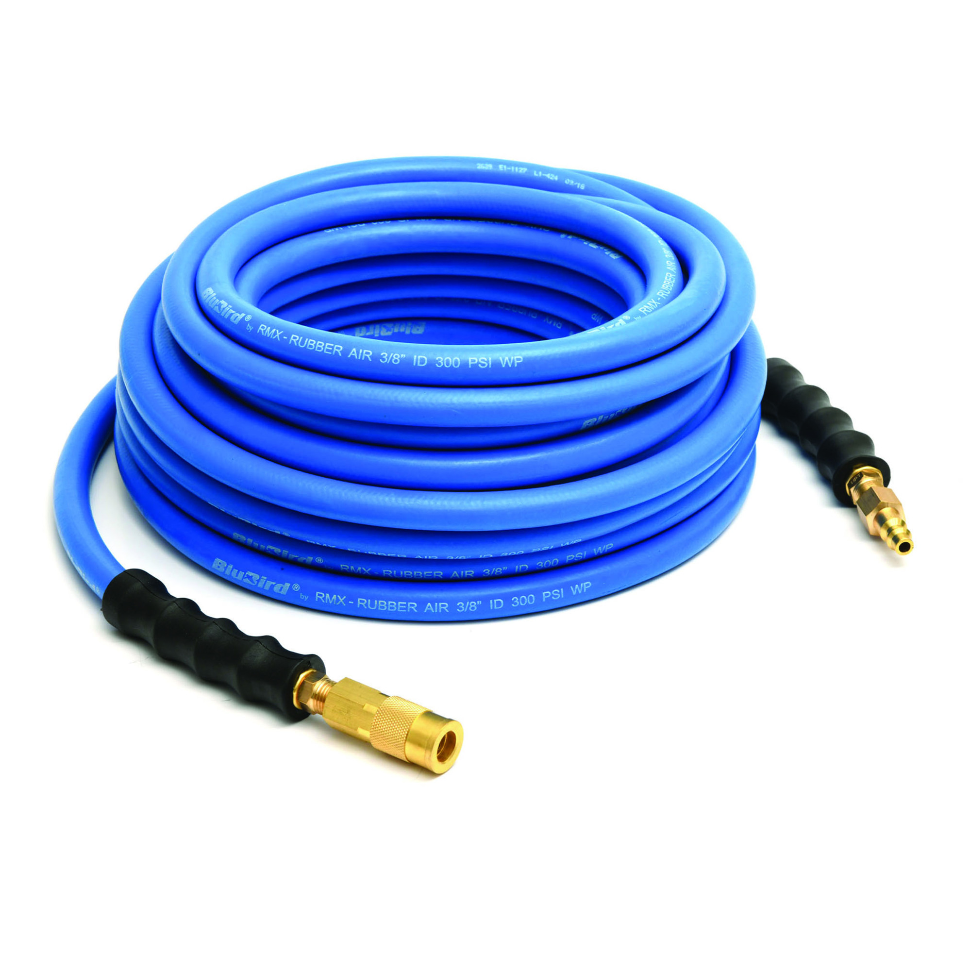 Ensamble de Manguera de Aire de Caucho BluBird 3/8in.x50ft. c/ Conexiones Rápidas, Diámetro de Manguera 3/8 pulg., Longitud de Manguera 50 ft, Modelo# BB3850-QC.