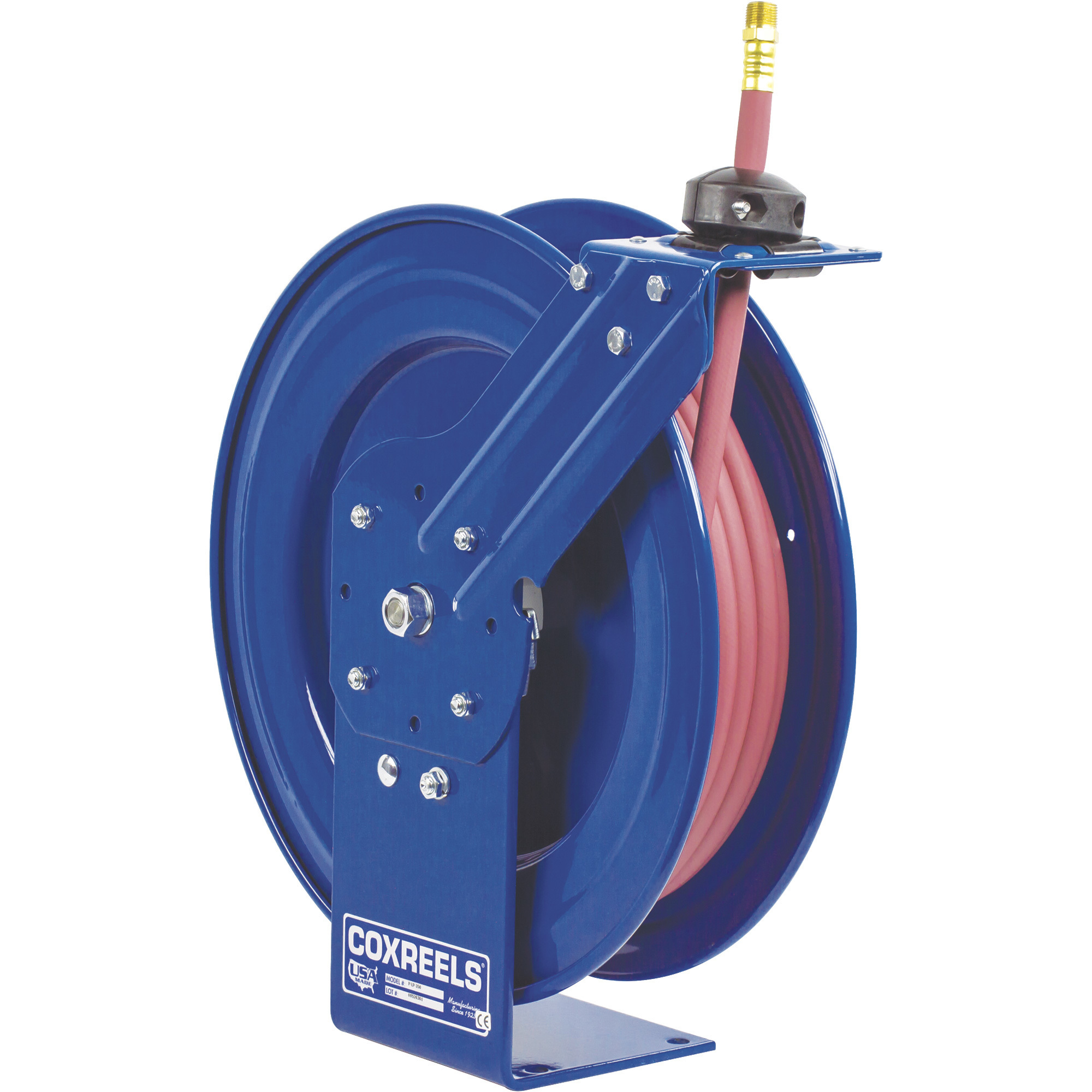Enrollador de manguera Coxreels serie P para aire/agua, con manguera de PVC de 1/2 pulg. x 25 pies, Max. 300 PSI, Modelo# P-LP-425