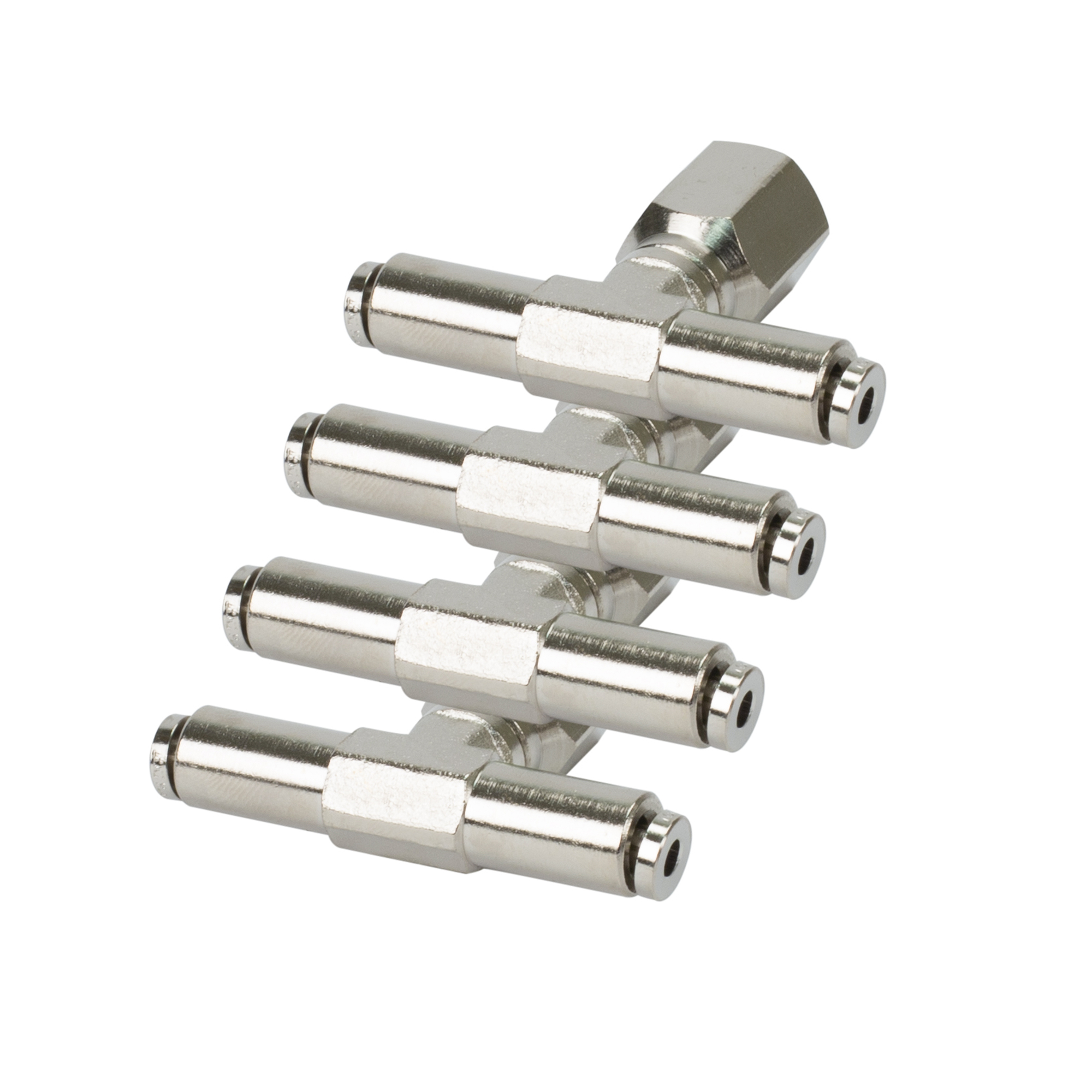 Conector giratorio T de inserción rápida Viair - 1/8in. NPT, latón niquelado, modelo# 11828.