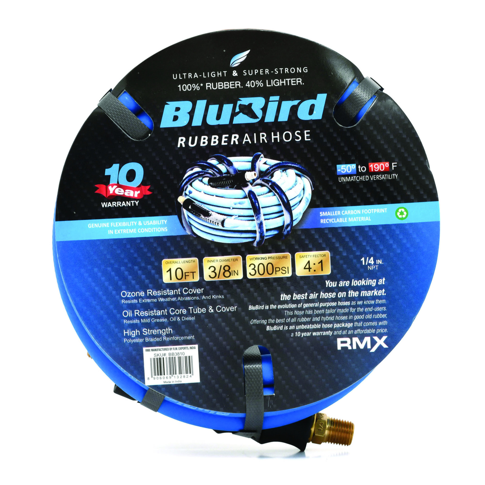 Ensamble de Manguera de Aire de Goma BluBird 3/8in.x10ft. BB3810