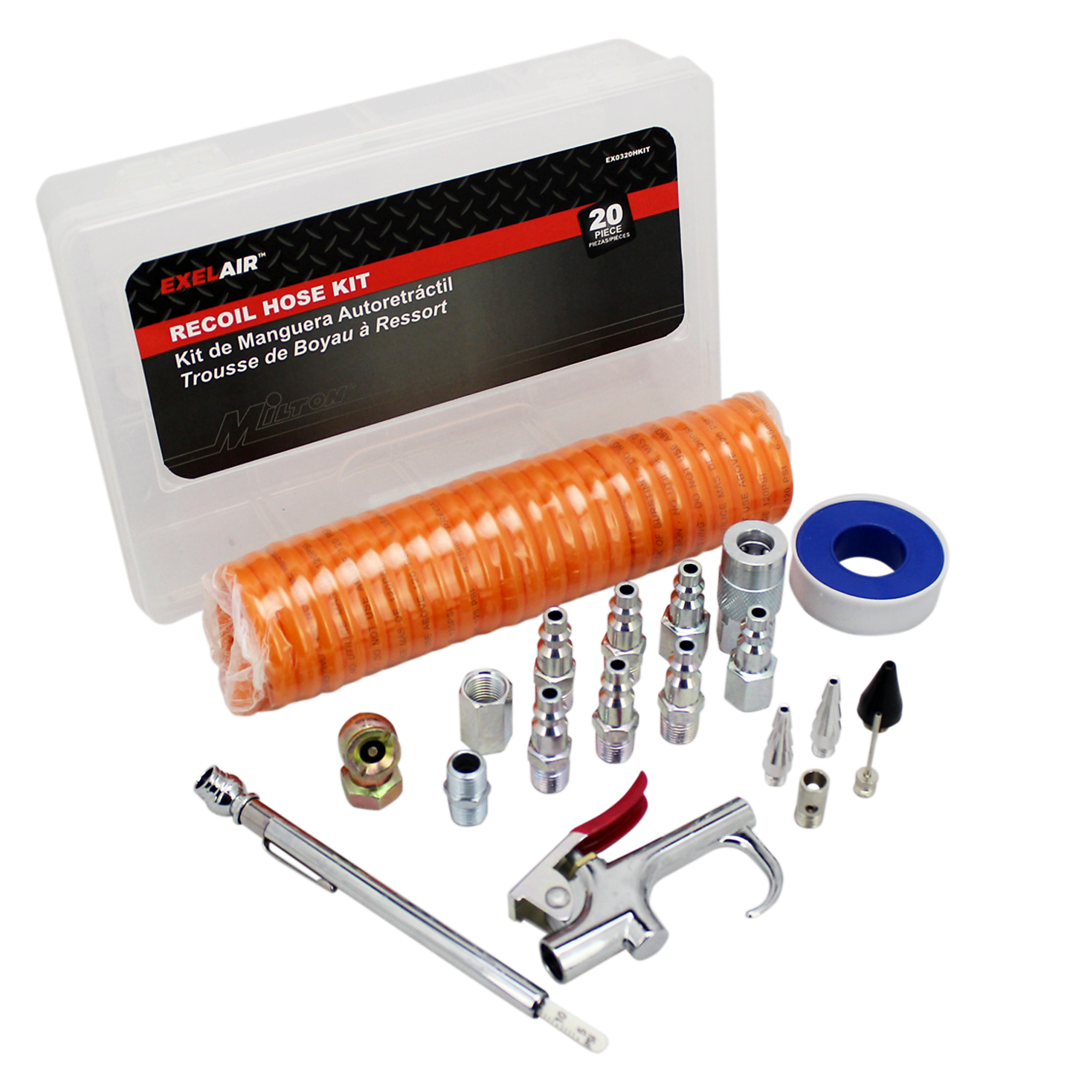 Kit de Accesorios para Compresor de Aire Milton Exelair de 20 Piezas, 150 PSI, Modelo #EX0320HKIT