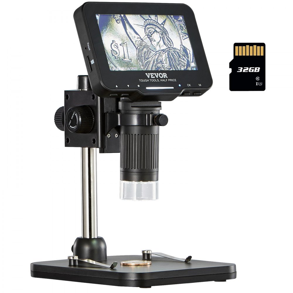VEVOR Digital Microscope, 4.3” IPS Screen, 50X-1000X Magnification, 1080P Photo/Video Coin Microscope, Electronic Microscope with 8 LED Lights and 32GB Card,Compatible with Windows/Mac OS - TSSMXWJ43INC9OUABV9