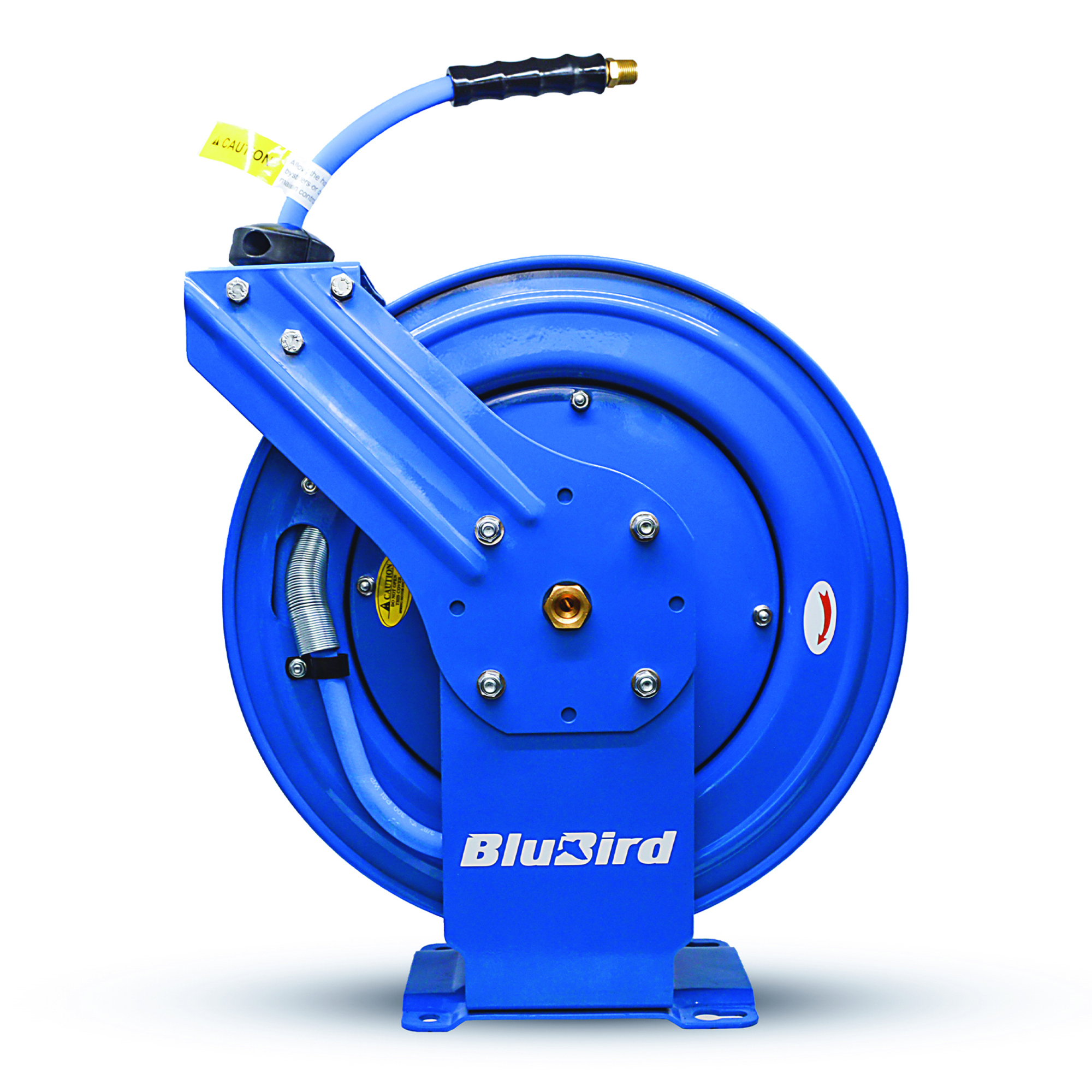 Ensamble de manguera de aire de goma BluBird, carrete DA 3/8in.x100ft., Diámetro de manguera 3/8 in, Longitud de manguera 100 ft, Modelo # BBRDA38100.