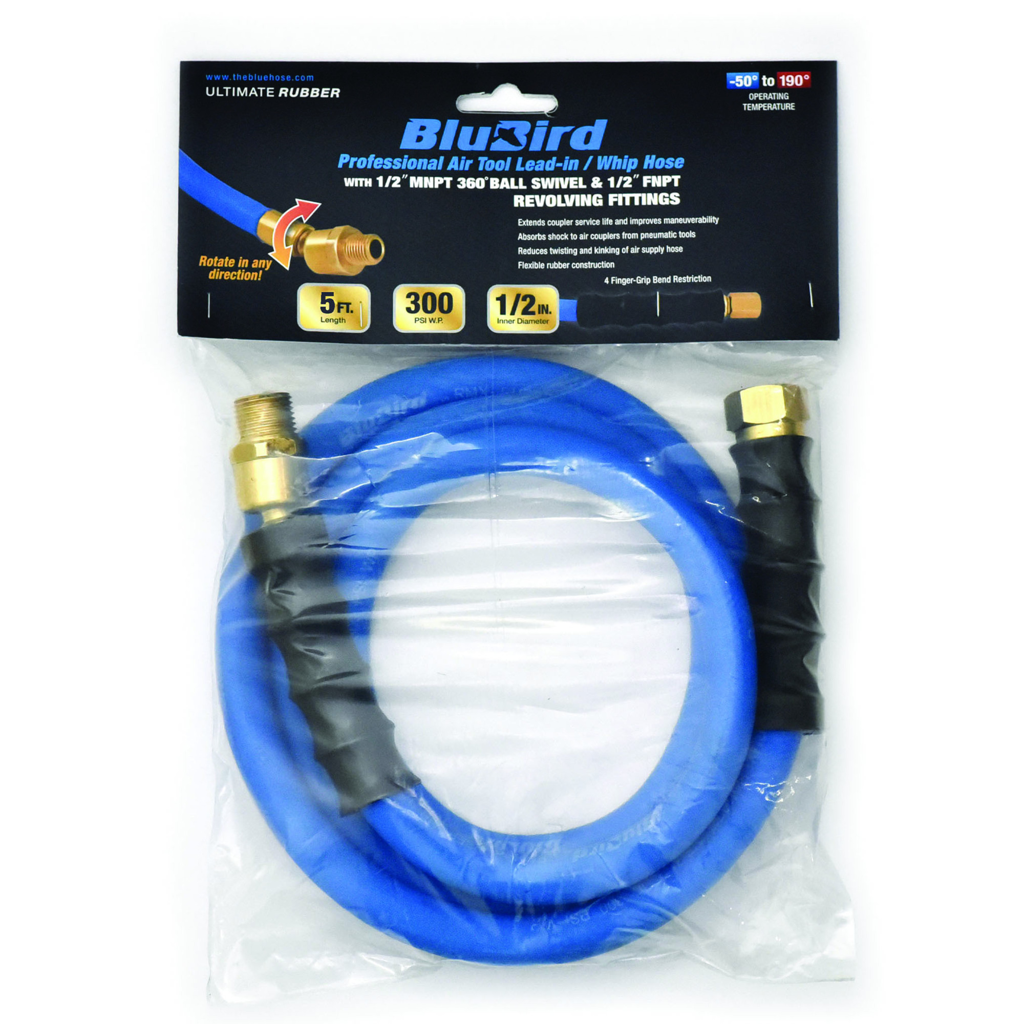 Manguera de aire BluBird 1/2in.x5ft. (0.5 pulgadas x 5 pies) Whiplash / Amortiguador de manguera, Modelo BBSR1205