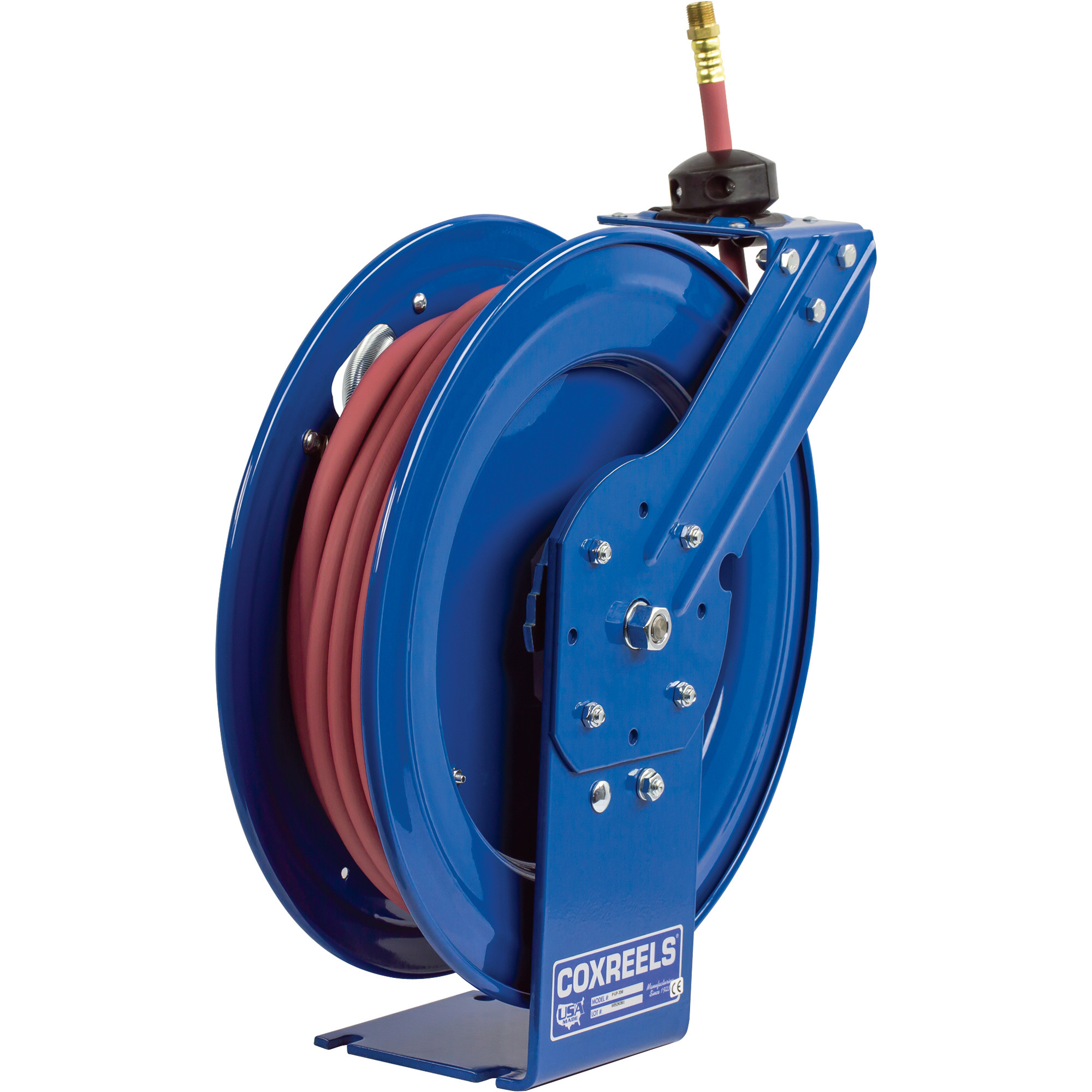 Enrollador de manguera de aire/agua Coxreels Serie P, con manguera de PVC de 1/4 pulg. x 25 pies, máx. 300 PSI, Modelo P-LP-125