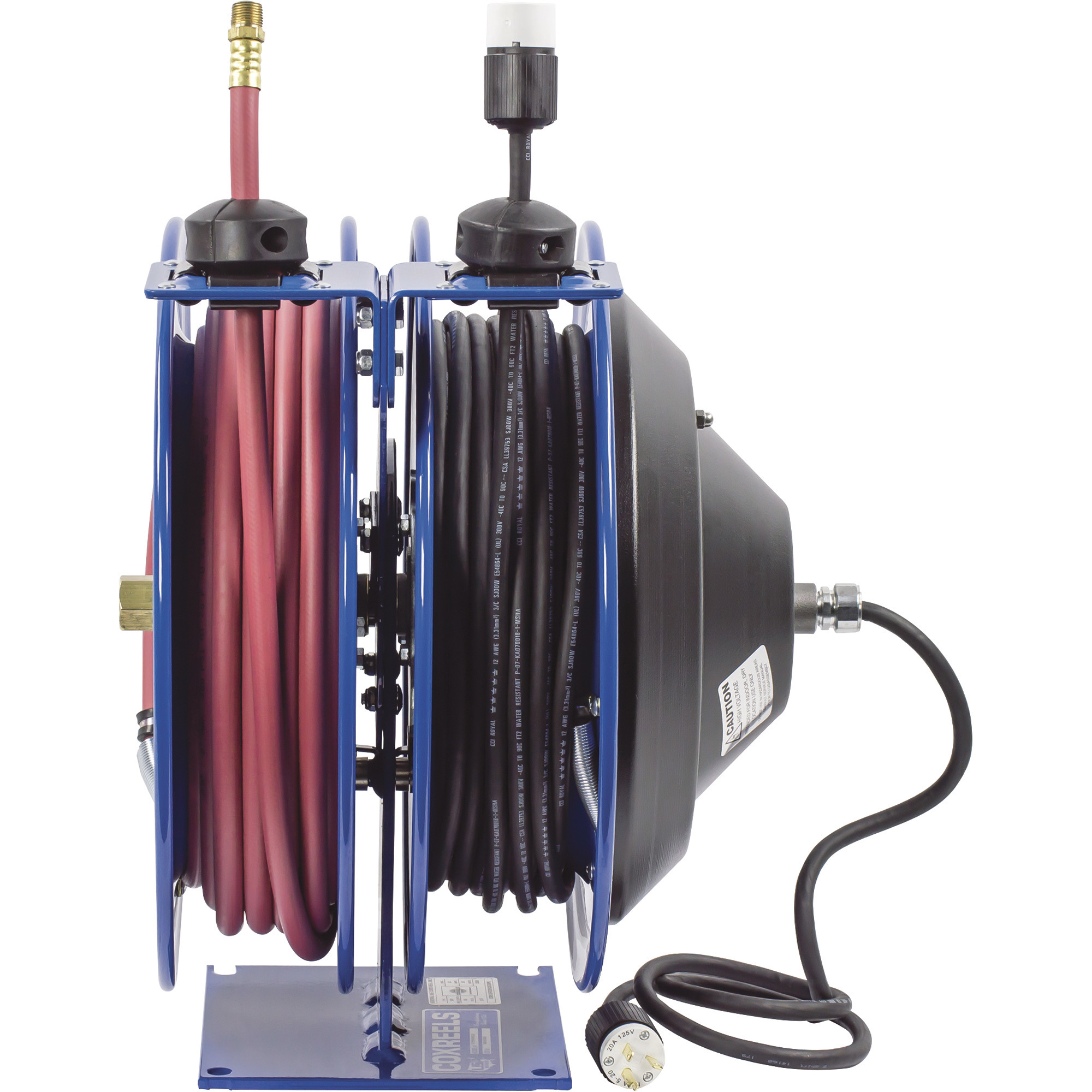 Carrete de Manguera de Aire y Electricidad Coxreels Combo, con Accesorio de Salida Cuádruple y Manguera de PVC de 3/8 pulg. x 50 pies, Máx. 300 PSI, Modelo# C-L350-5012-B