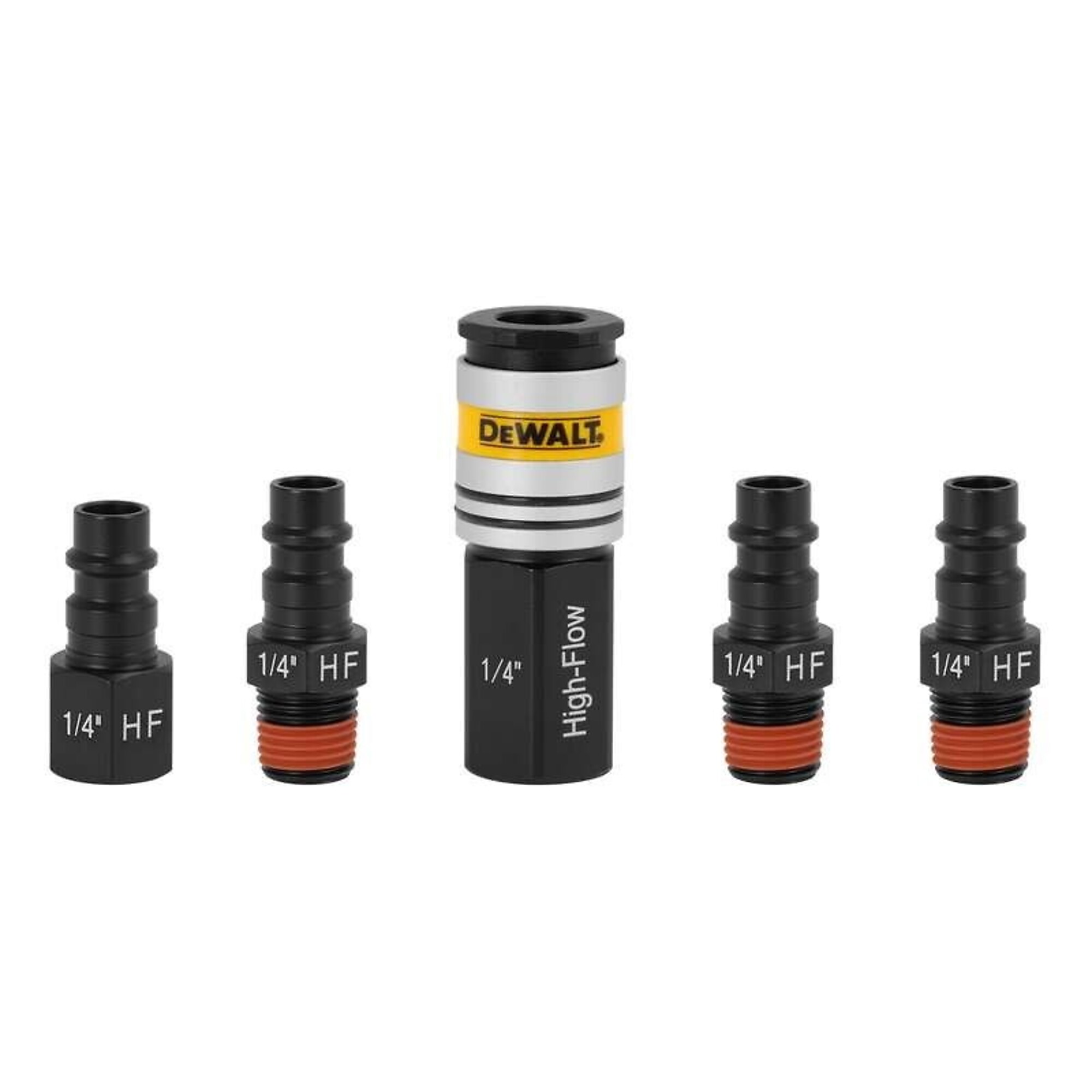 Juego de 5 Tapones de Acoplador de Alto Flujo NPT de DEWALT, Tamaño del Acoplador 1/4 in, Modelo# DXCM036-0204
