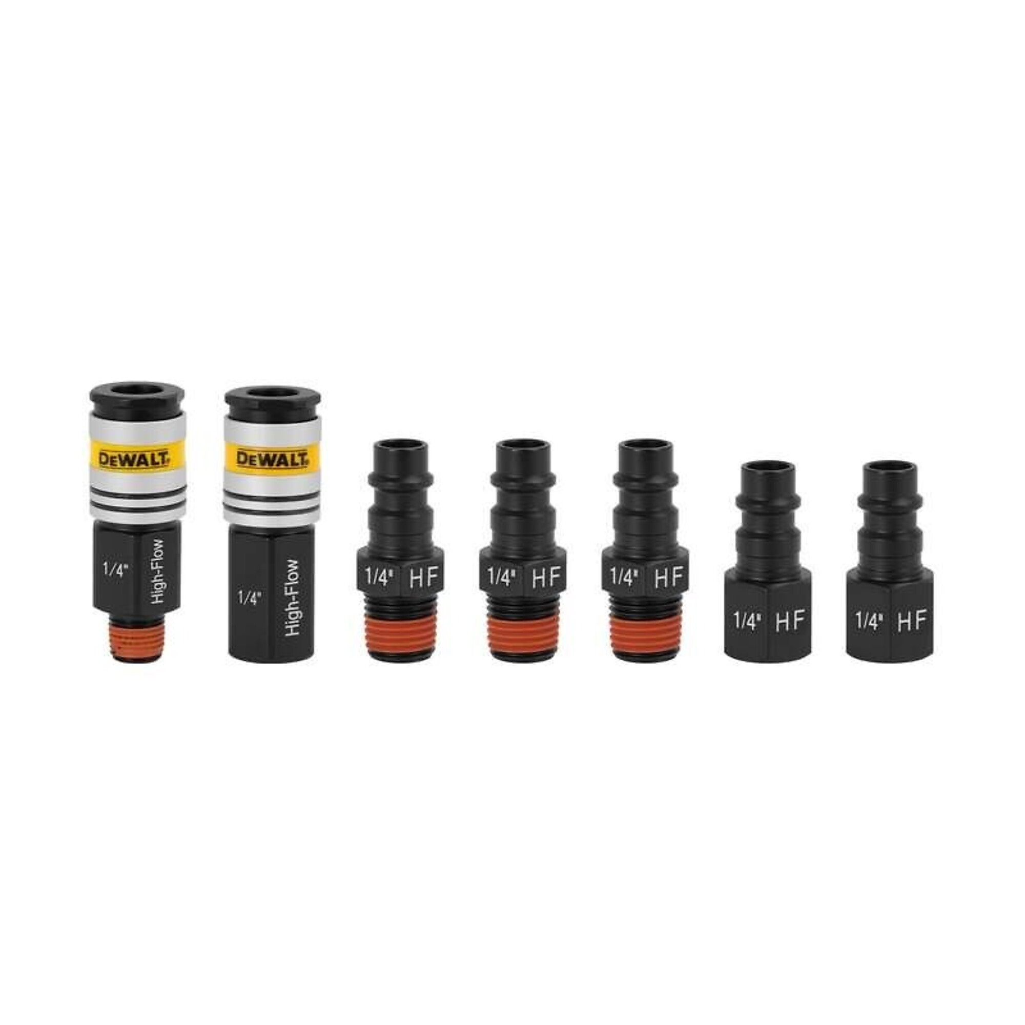 Acopladores y tapones DEWALT de alto flujo 7 piezas 1/4in. NPT, Tamaño de acoplador 1/4 in, Modelo# DXCM036-0205