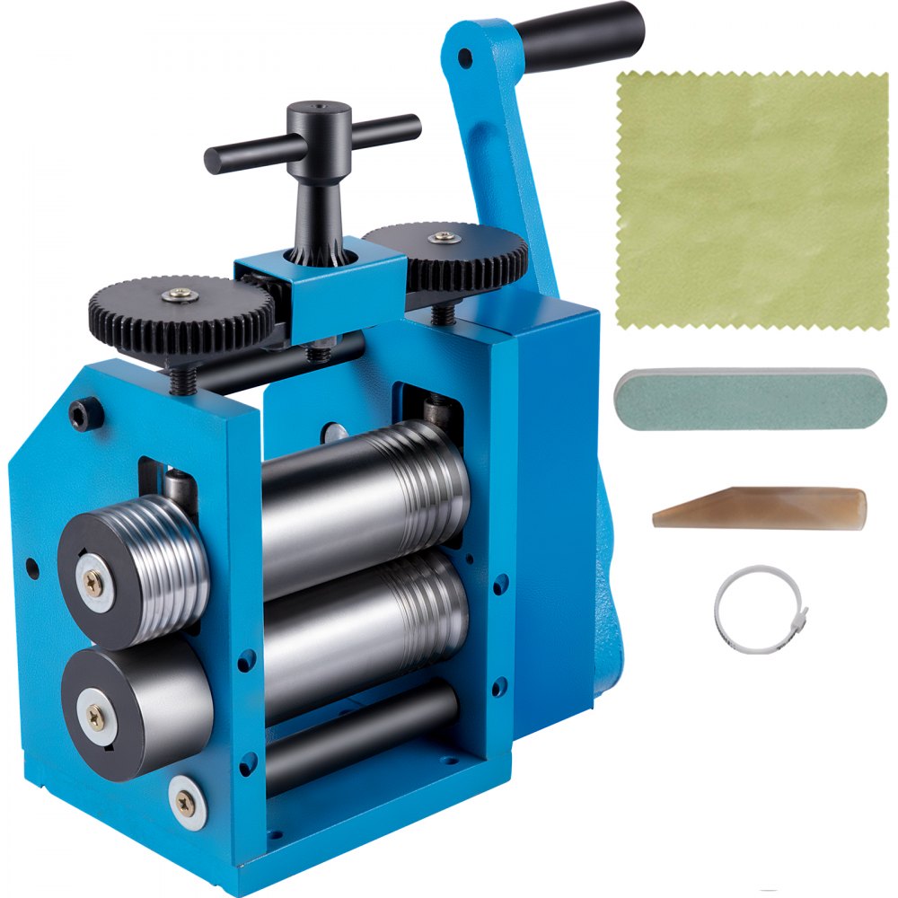 VEVOR Rolling Mills 3"/76mm Jewelry Rolling Mill Machine Gear Ratio 1:2.5 Wire Roller Mill 0.1-7mm Press Thickness Manual Combination Rolling Mill for Metal Jewelry Sheet Square Semicircle Pattern - SDYJ75MM3GQ2G72AHV0