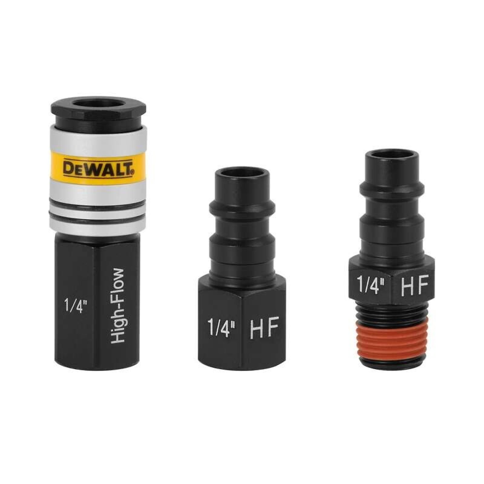 - Acoplamientos y tapones DEWALT de alto flujo, 3 piezas, 1/4 de pulgada NPT
- Tamaño de acoplador de 1/4 de pulgada, Modelo DXCM036-0203