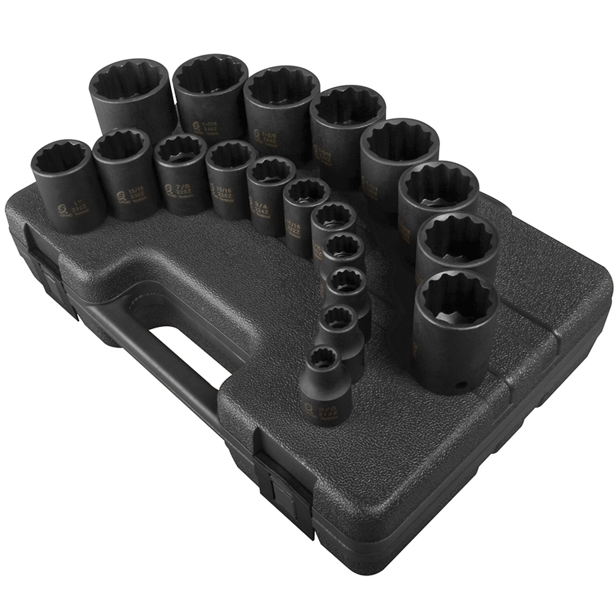 Set de 19 Piezas de Vasos de Impacto Estándar de 12 Puntos Sunex Tools, 1/2in. Dr, de Acero CR-MO, Modelo 2819