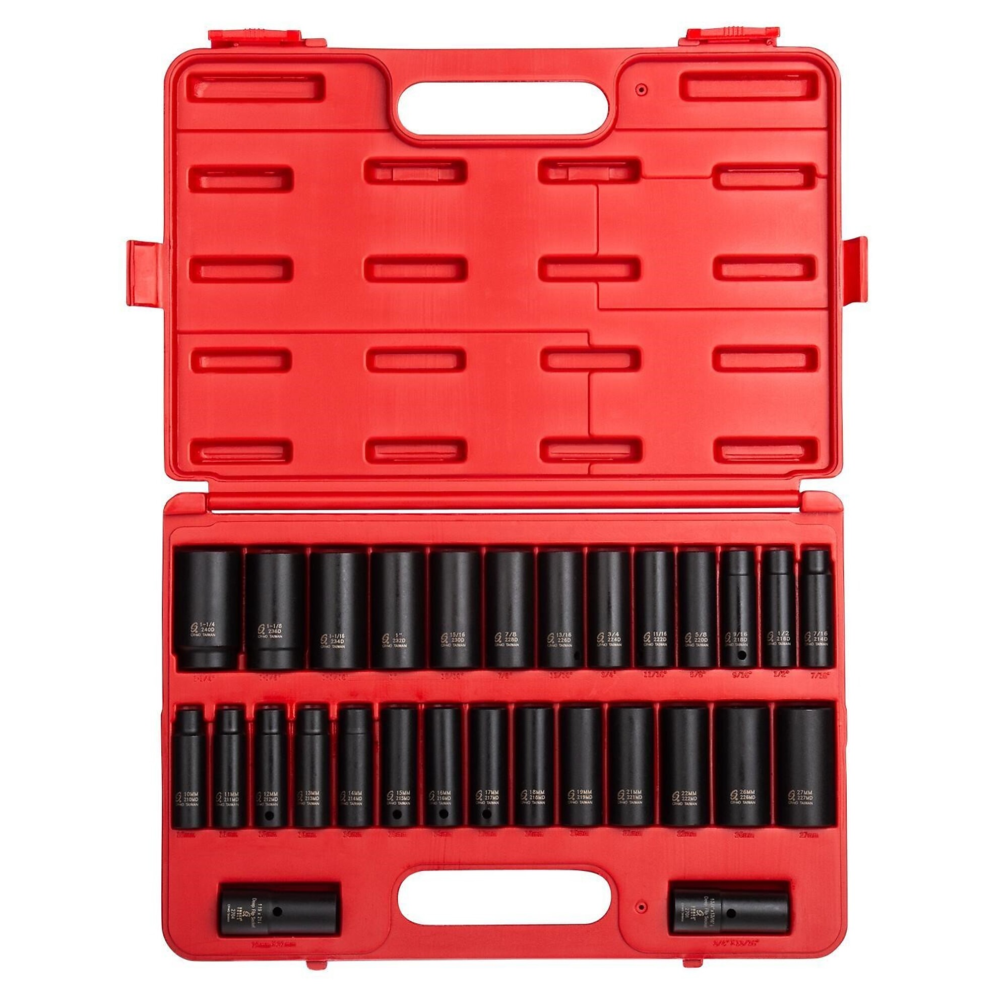 Juego de dados de impacto profundos Sunex Tools 1/2in. SAE/Métrico 6 Pt - 29 pzas, acero CR-MO, Modelo 5153DD.