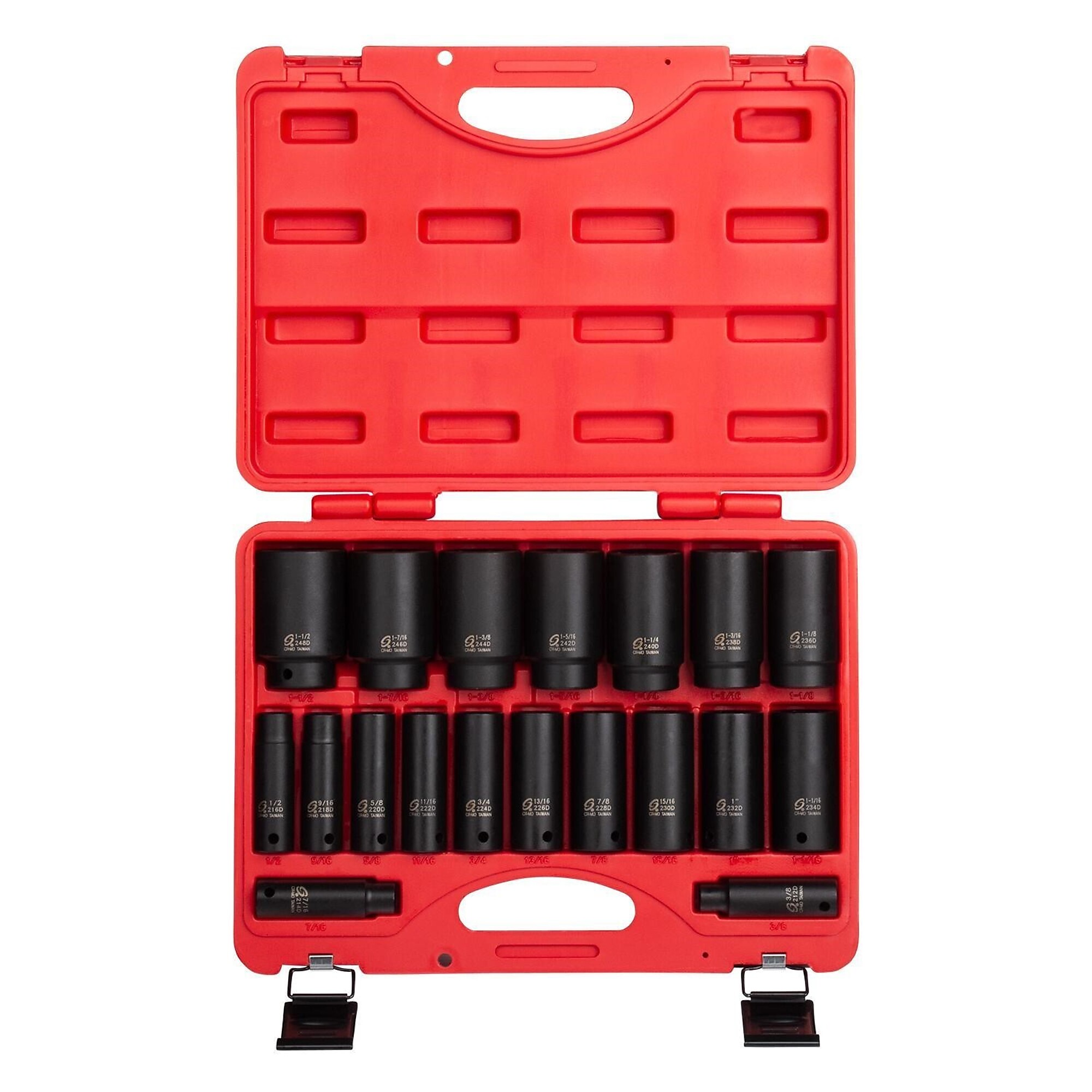 Set de vasos de impacto profundo Sunex Tools de 1/2 pulgadas, medida SAE de 6 puntos - 19 piezas, modelo# 2641