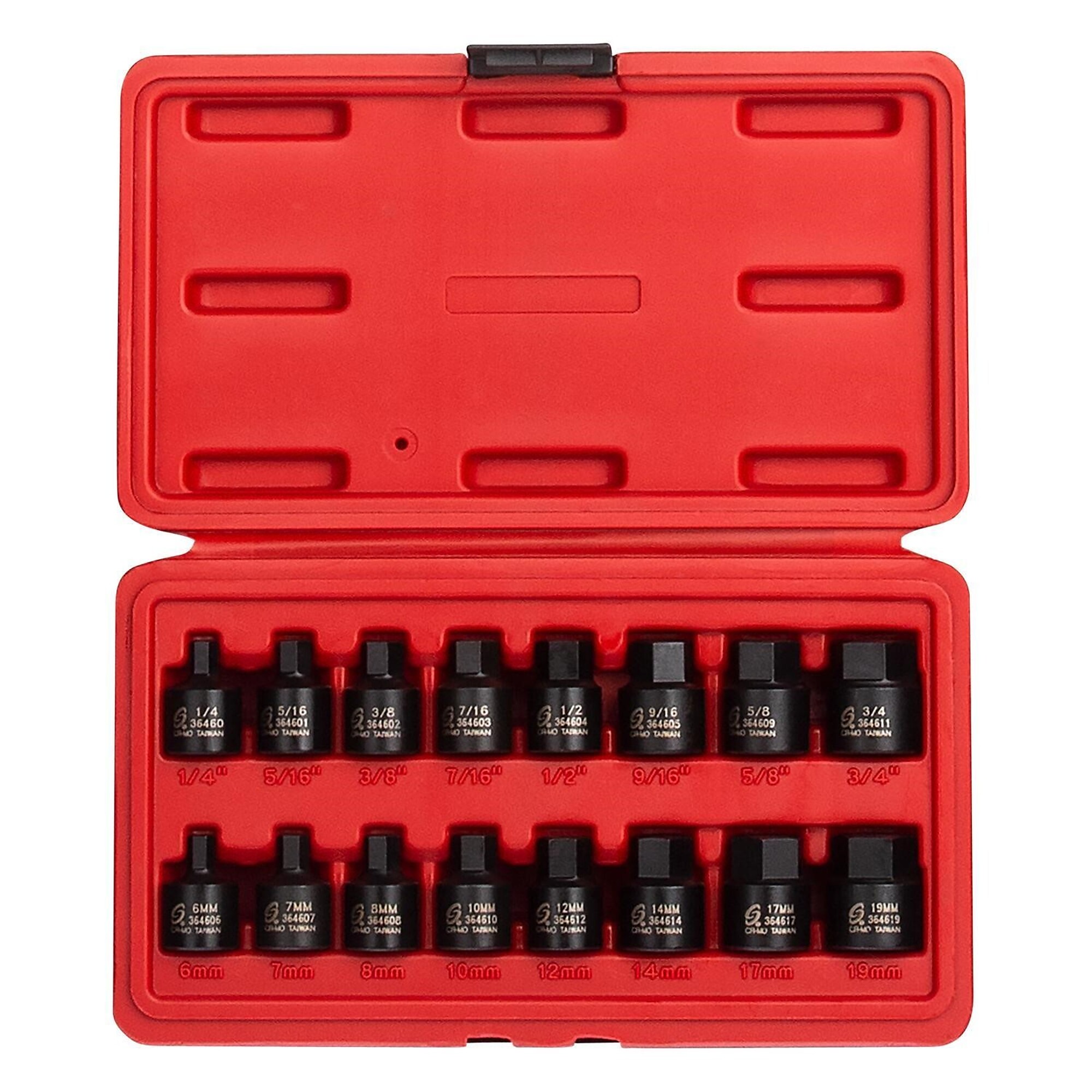 Juego de dado de impacto Sunex Tools Stubby Hex - 3/8in. SAE/Métrico, 16 piezas, acero de aleación CR-MO, Modelo# 3646.