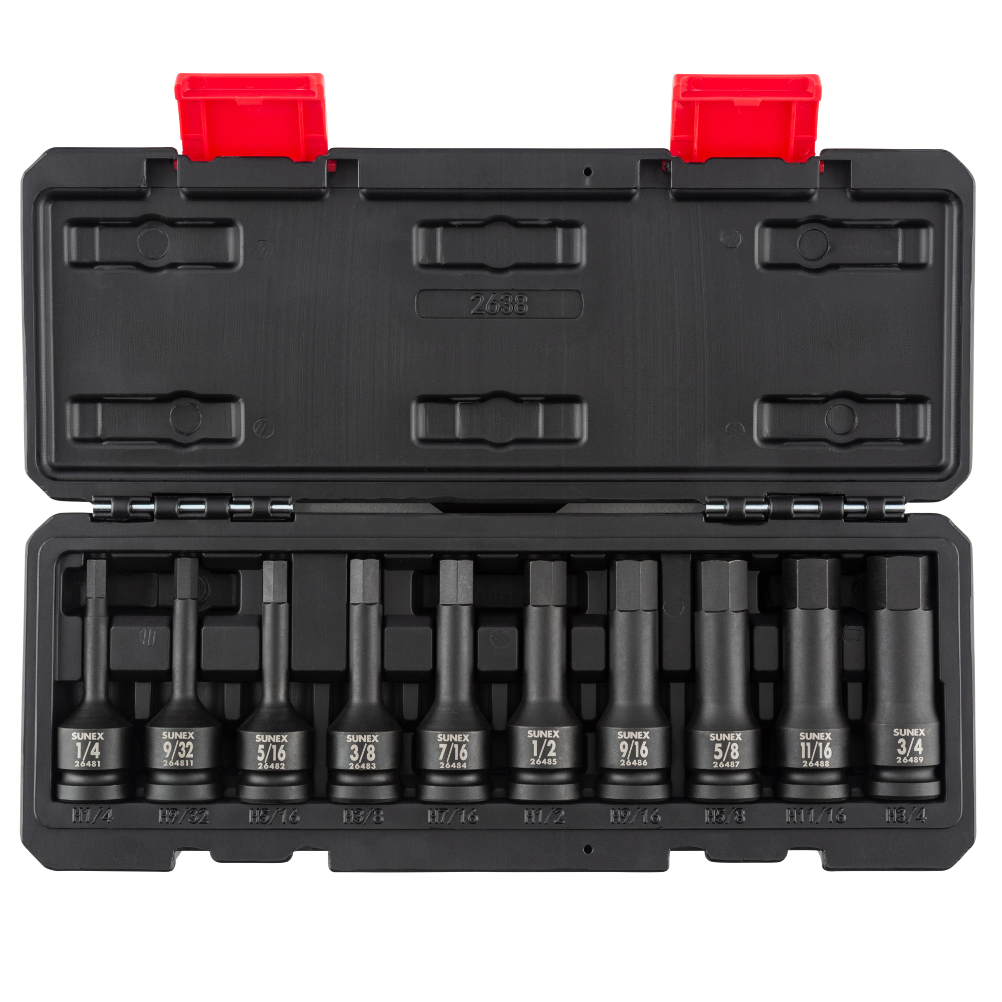 Juegos de dados de impacto hexagonales Sunex Tools - 1/2in. Drive, SAE, 4 pulgadas de largo, 10 piezas, Modelo# 2638