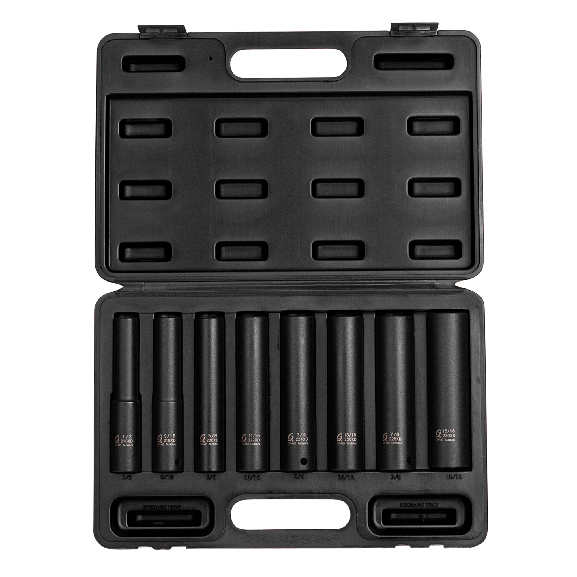Set de dados de impacto extra profundos Sunex Tools - 1/2 pulg., sistema de medida SAE, de 6 puntos, 8 piezas, acero de aleación Cr-Mo, modelo# 2848.