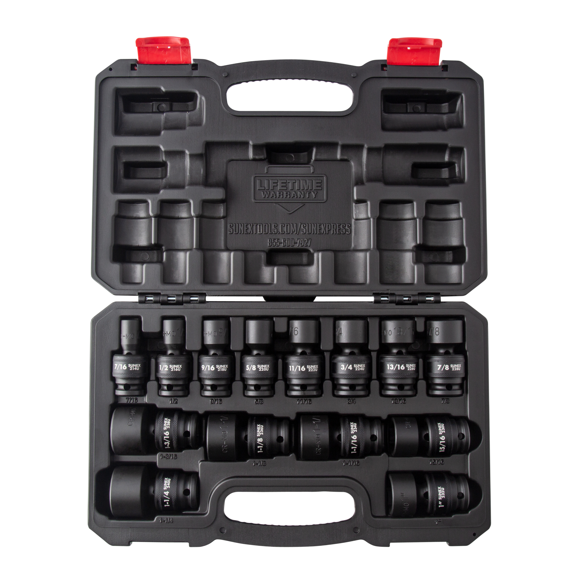 Juego de Llaves de Impacto Universales Sunex Tools 1/2 pulgadas, SAE 6 Puntos - 14 Piezas, Fosfato Negro, Modelo# 2644.