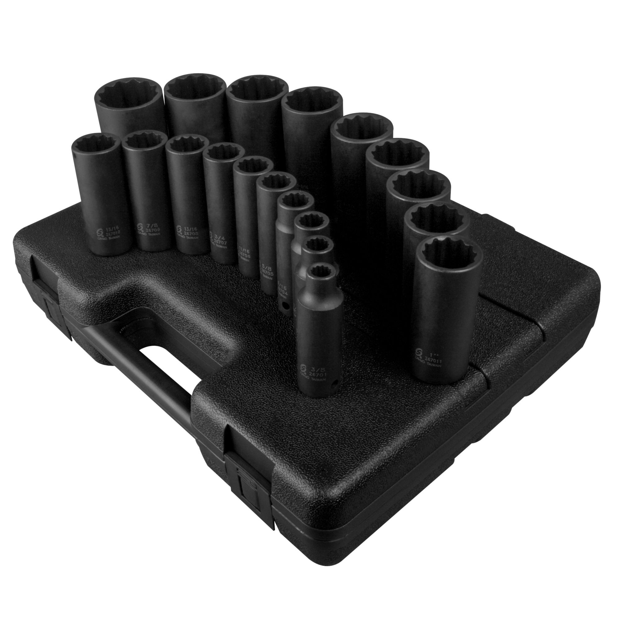 Juego de Vasos de Impacto Profundo de 1/2 pulgadas Sunex Tools - 19 Piezas, Acero Aleado CR-MO, Fosfato Negro, Modelo# 2820