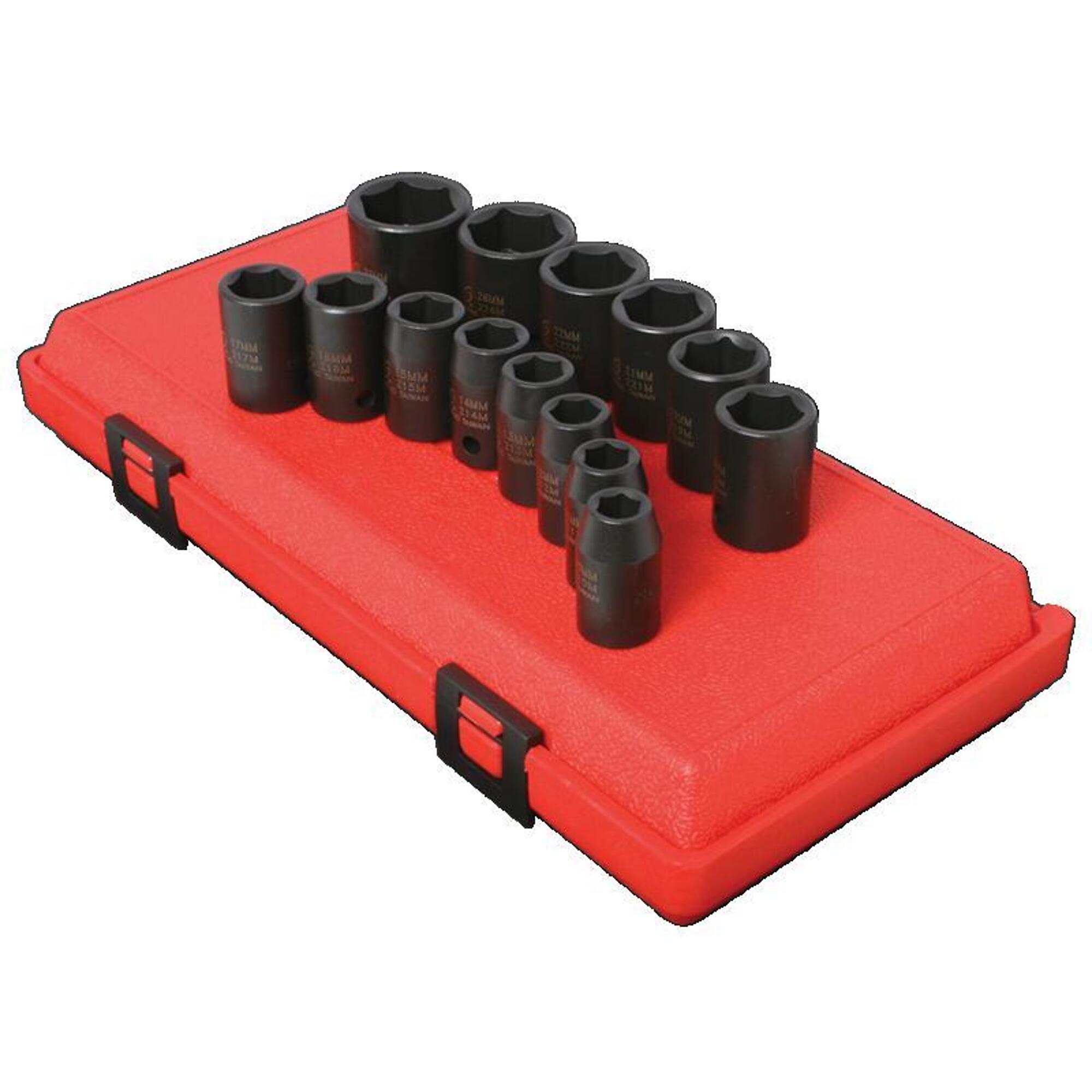 Juego de dados Sunex Tools de impacto métrico - 1/2 pulg. Drive, 6 Pt, Estándar, 14 Pzs, Modelo# 2652