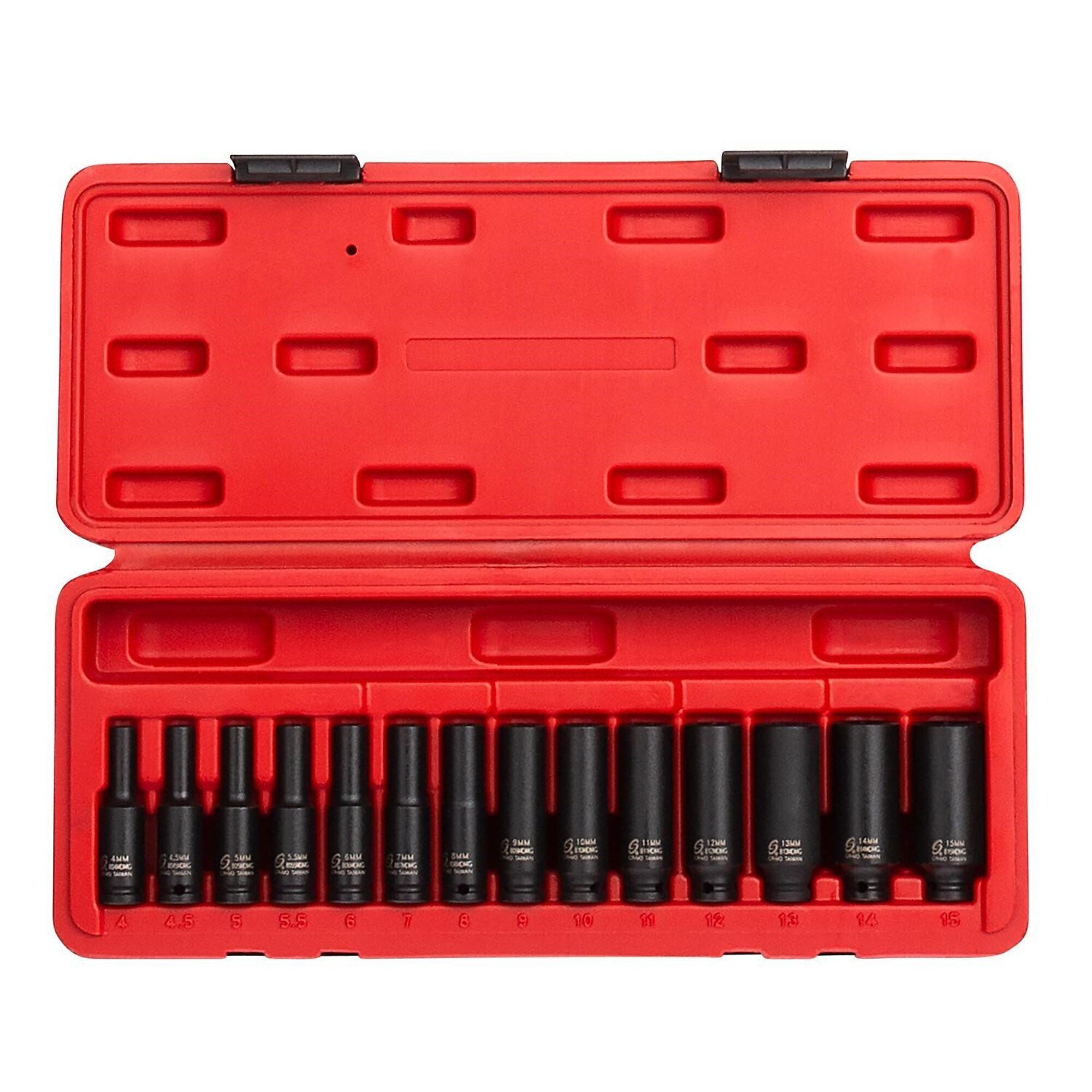 Juego de 14 llaves de vaso de impacto profundo de 6 puntos Sunex Tools - 1/4in. Drive, de acero de aleación CR-MO, modelo 1831
