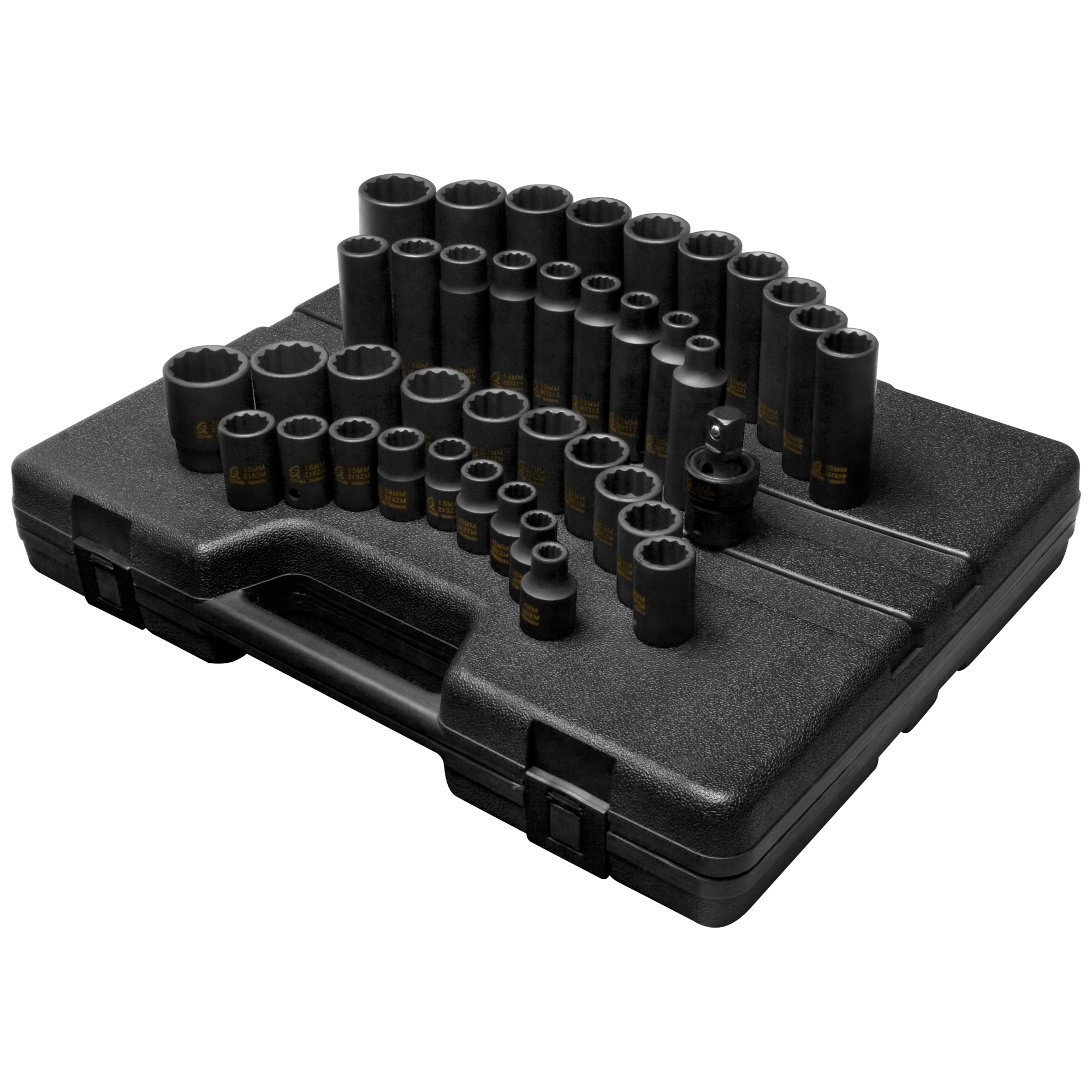 Juego de dados de impacto Sunex Tools - 1/2 pulgadas, 12 puntos, estándar y profundo, 39 piezas, acero de aleación CR-MO, Modelo# 2699