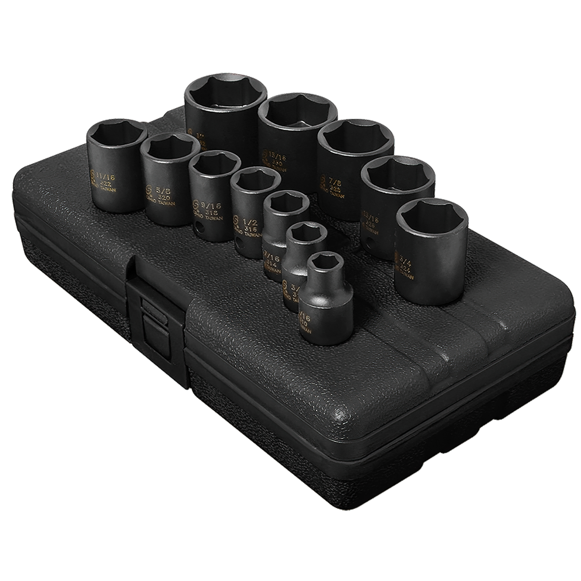 Set de 12 piezas de Llaves de Impacto Estándar de 6 Puntos Sunex Tools de 3/8 pulgadas, fabricadas en acero de aleación CR-MO, modelo 3360.