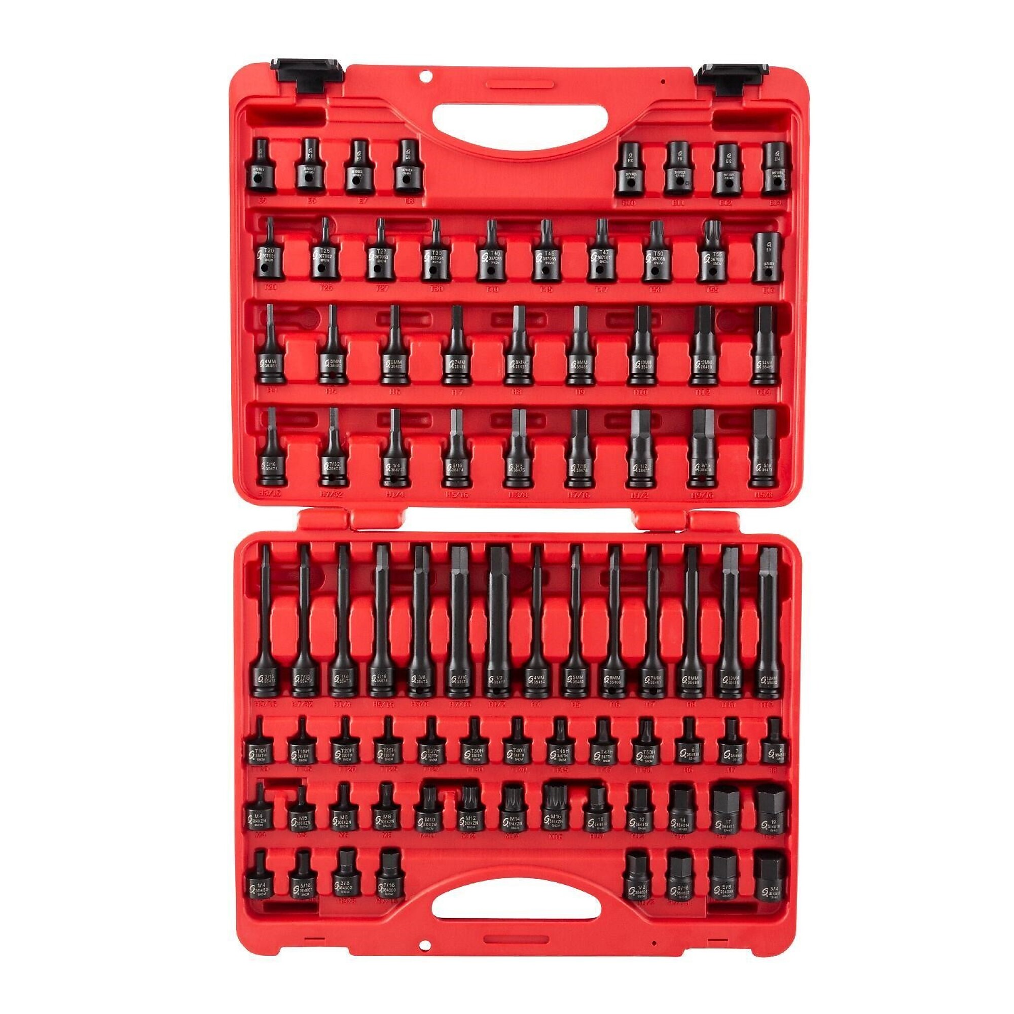 Juego de puntas Sunex Tools Hex/Star/Tamp/TriSq - 3/8 pulg. SAE/Métrico, 84 piezas, acero aleado CR-MO, Mod. 3569