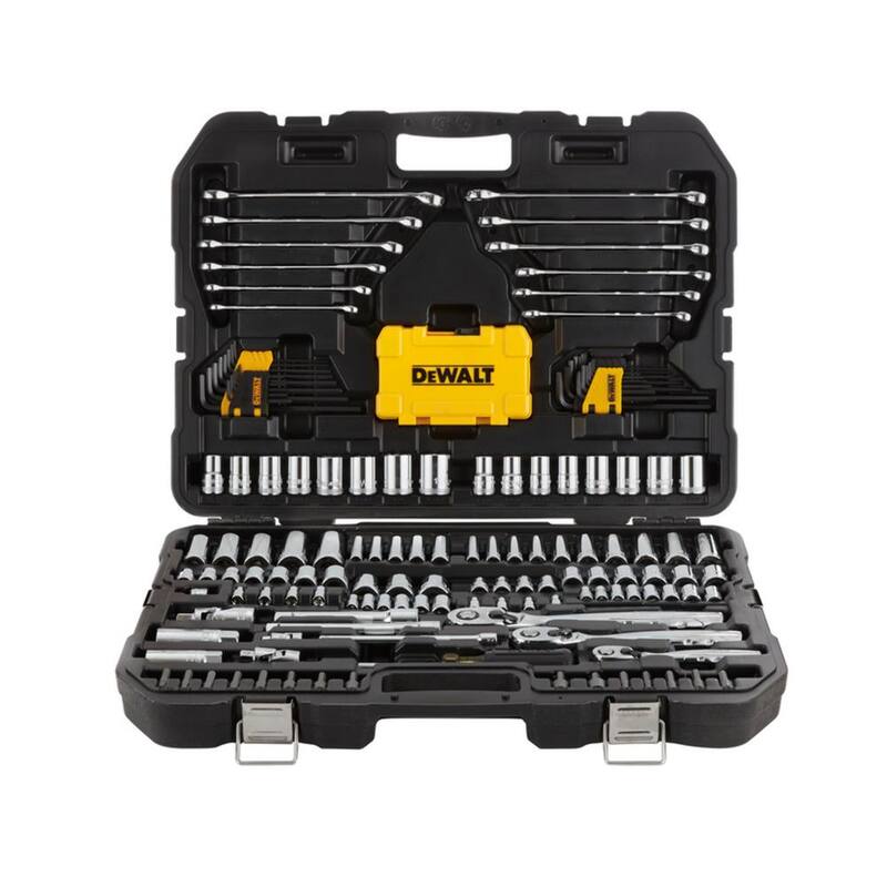 Set de herramientas para mecánicos DEWALT de 1/4, 3/8 y 1/2 pulgadas en cromo pulido (168 piezas) - DWMT73803.