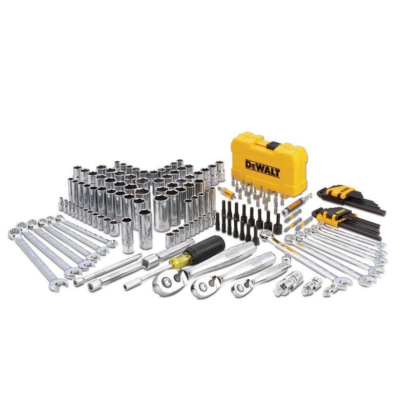 Set de herramientas para mecánicos DEWALT de 1/4, 3/8 y 1/2 pulgadas en cromo pulido (168 piezas) - DWMT73803.