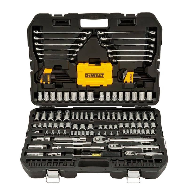 Set de herramientas para mecánicos DEWALT de 1/4, 3/8 y 1/2 pulgadas en cromo pulido (168 piezas) - DWMT73803.