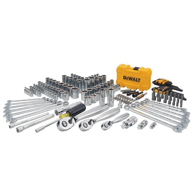 Set de herramientas para mecánicos DEWALT de 1/4, 3/8 y 1/2 pulgadas en cromo pulido (168 piezas) - DWMT73803.