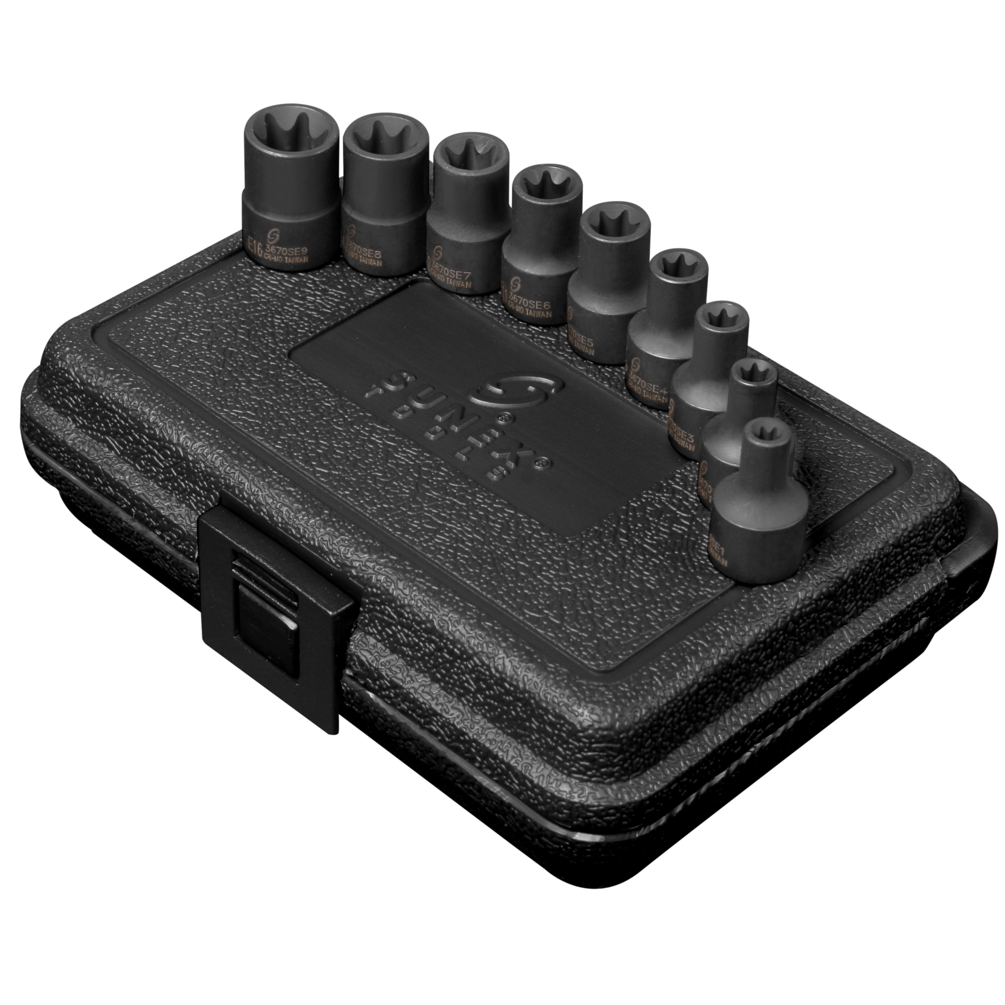 Juego de llaves de impacto externas Sunex Tools 3/8in. Drive - Set de 9 piezas, acero de aleación CR-MO, fosfato negro, modelo #3670SE