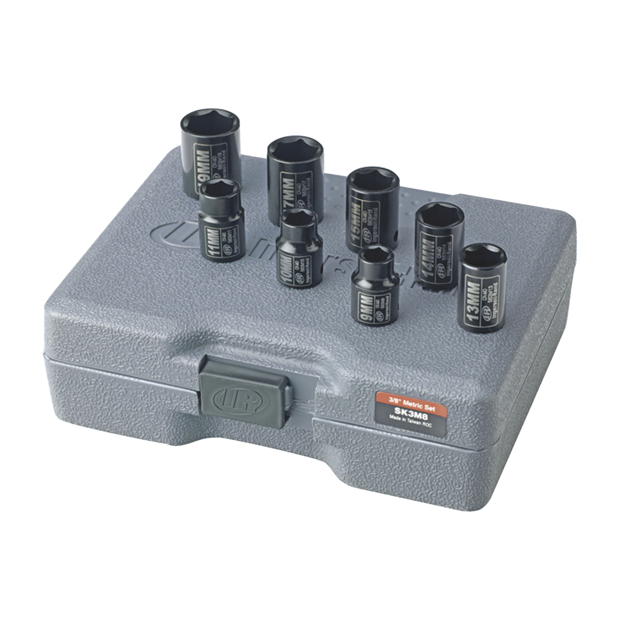 Juego de dados de impacto Ingersoll Rand, 8 piezas, 3/8 pulgadas, métrico, modelo SK3M8.