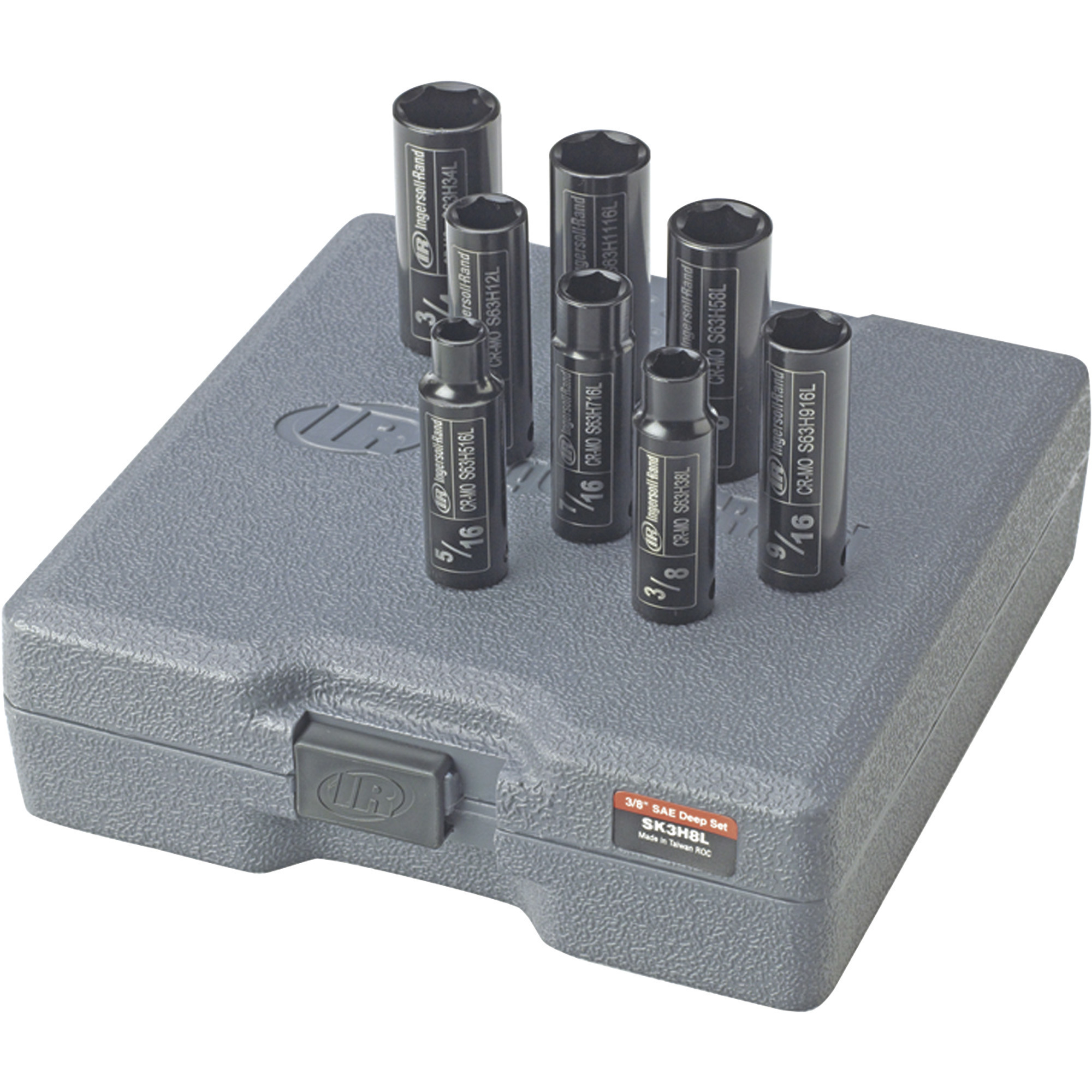 Juego de dados de impacto Ingersoll Rand, 8 piezas, 3/8 pulgadas, profundos, SAE, modelo SK3H8L