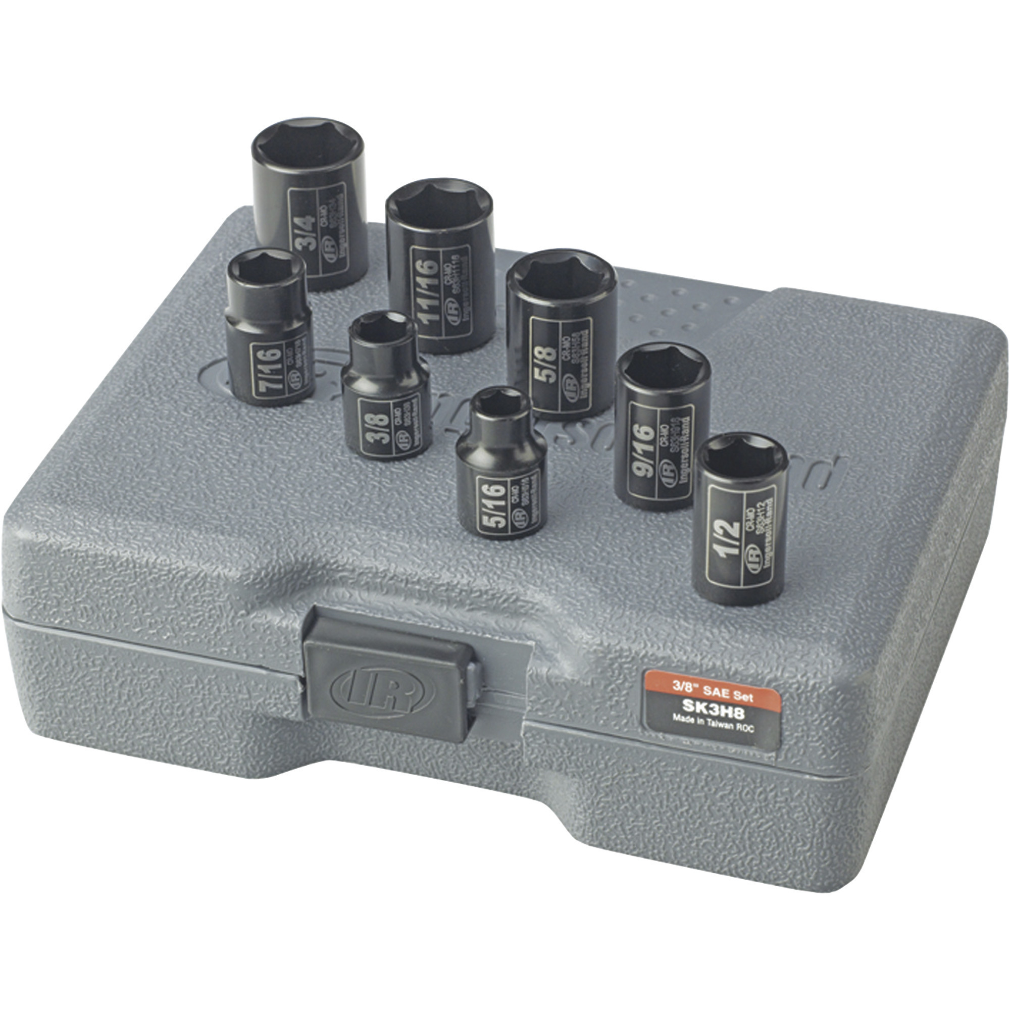Juego de dados de impacto Ingersoll Rand, 8 piezas, 3/8 pulg. Drive, SAE, Modelo# SK3H8