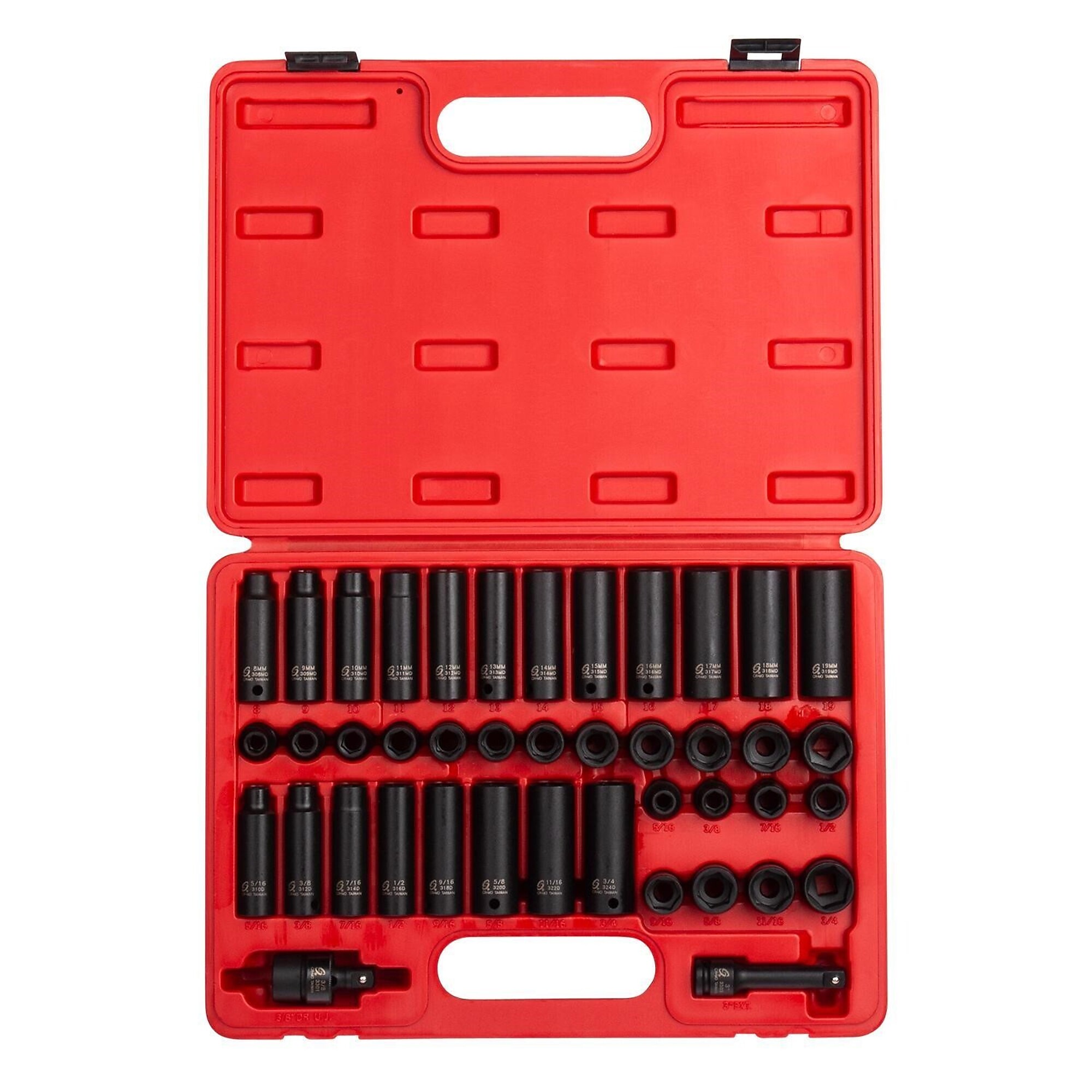 Juego de Llaves de Impacto Sunex Tools 3/8in. SAE/Métricas de 6 Puntos Estándar/Profundas - 42 Piezas, Estuche de Almacenamiento Resistente, Modelo# 3342