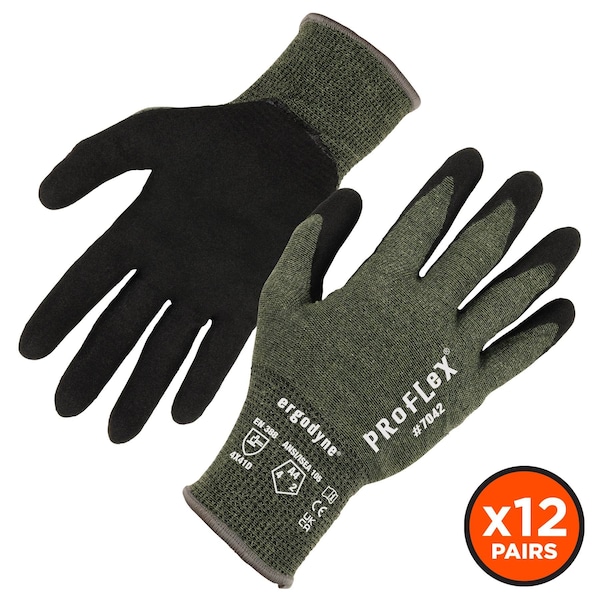 Guantes recubiertos de nitrilo ANSI A4 Proflex de Ergodyne, 12 pares, verde, talla XL - 7042-12PR.